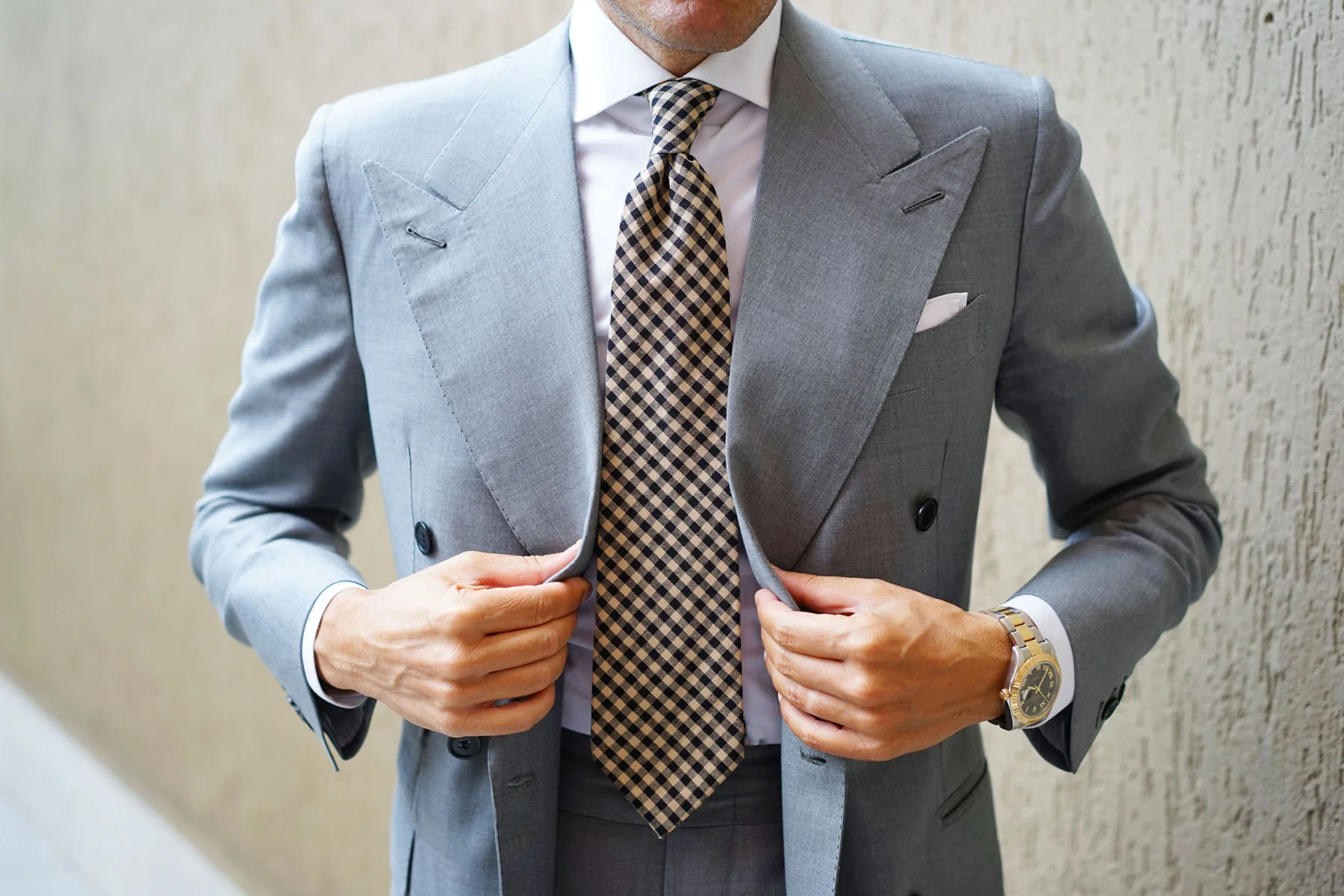 Khaki Black Gingham Blend Tie - Image 9