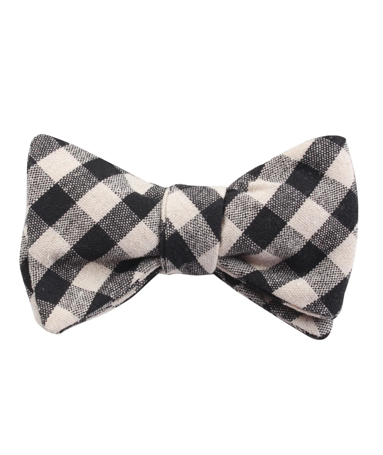 Khaki & Black Gingham Linen Self Bow Tie - Image 2
