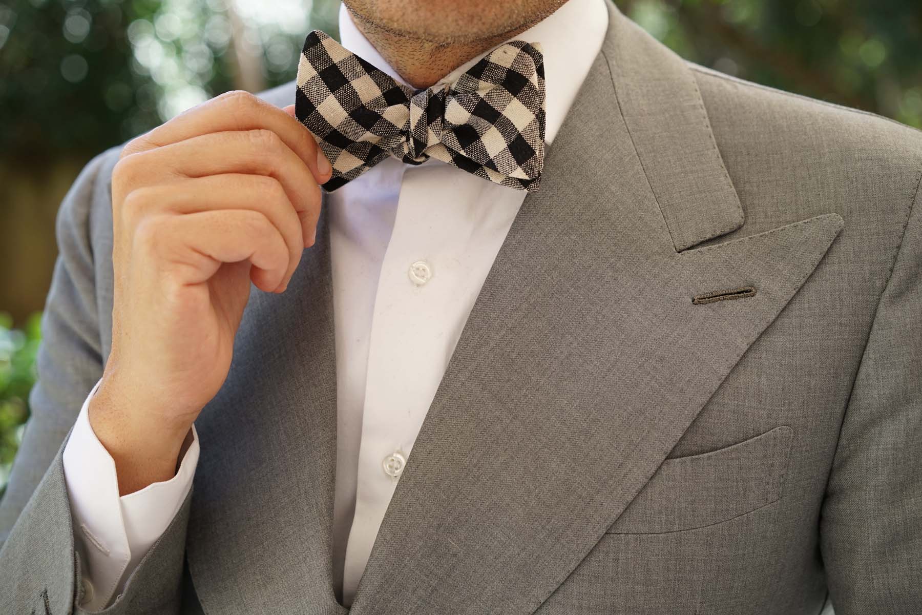 Khaki & Black Gingham Linen Self Bow Tie - Image 7