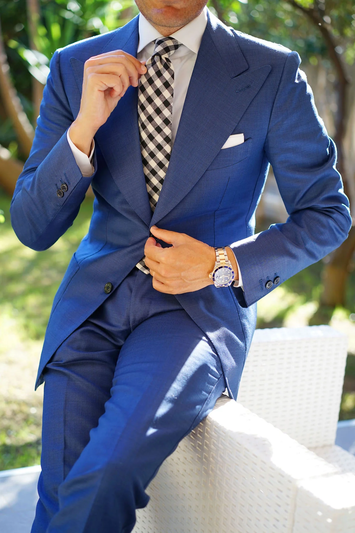 Khaki & Black Gingham Linen Tie - Image 5