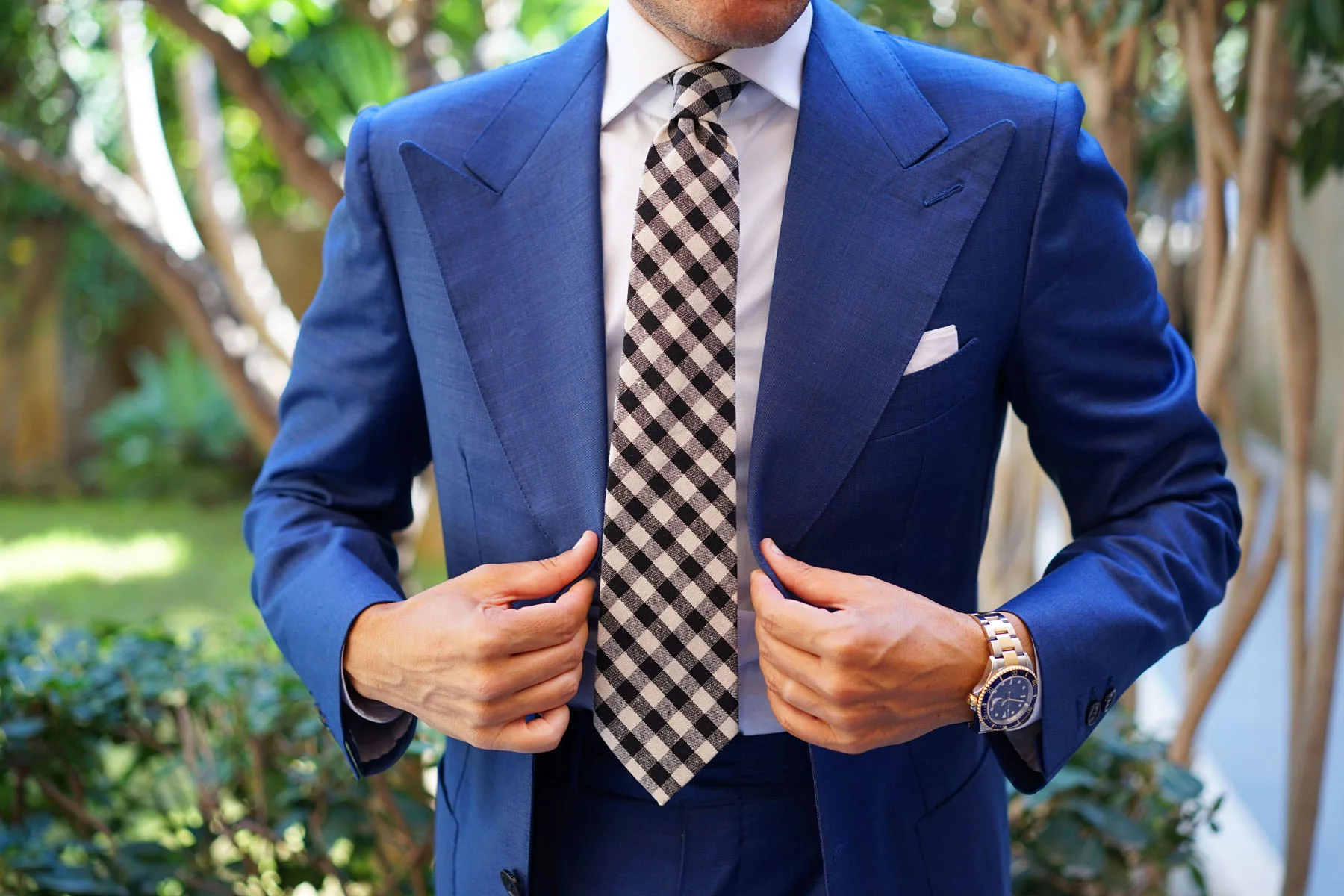 Khaki & Black Gingham Linen Tie - Image 6