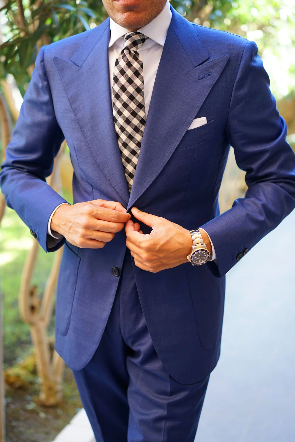 Khaki & Black Gingham Linen Tie - Image 9