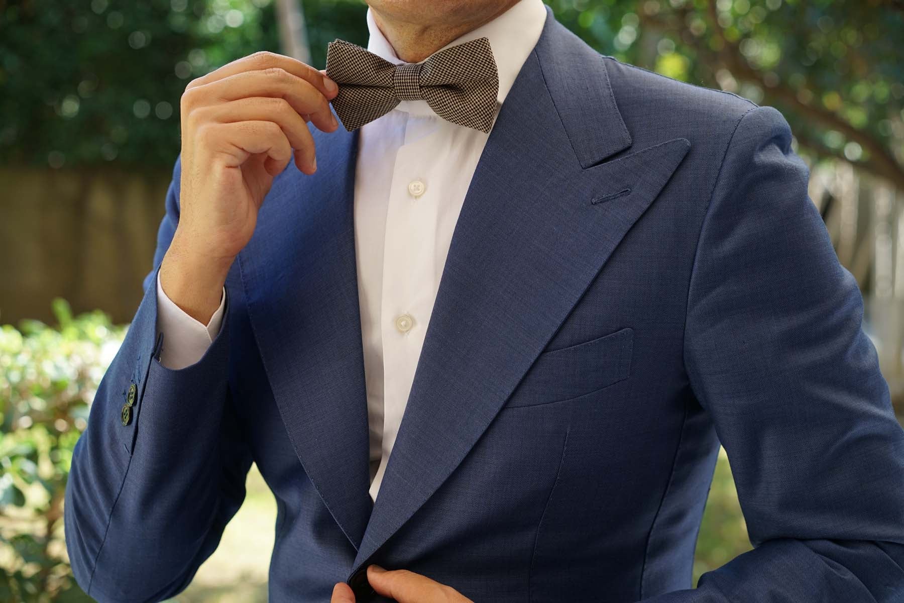 Khaki Black Houndstooth Blend Bow Tie - Image 3