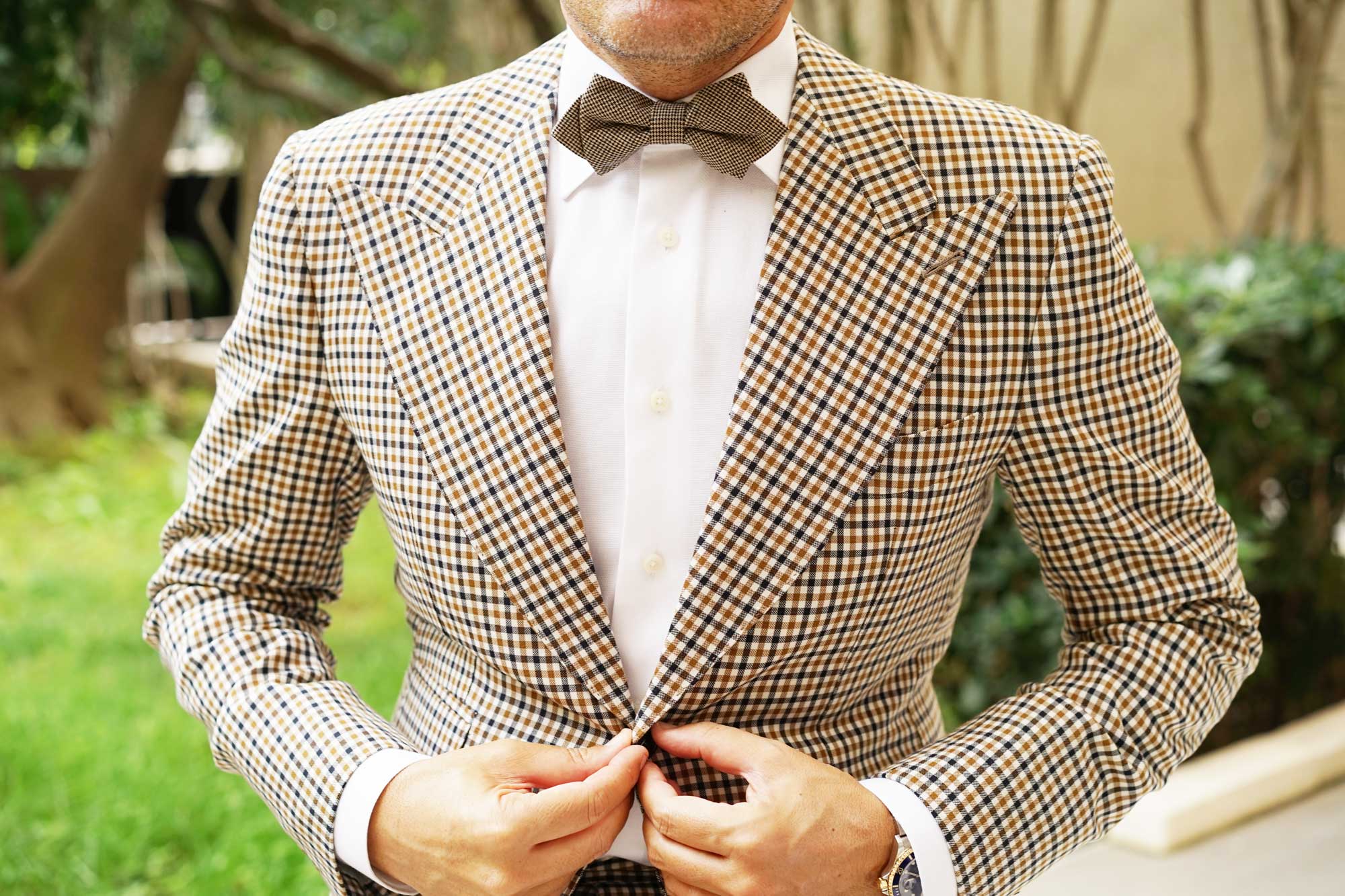 Khaki Black Houndstooth Blend Diamond Bow Tie - Image 3