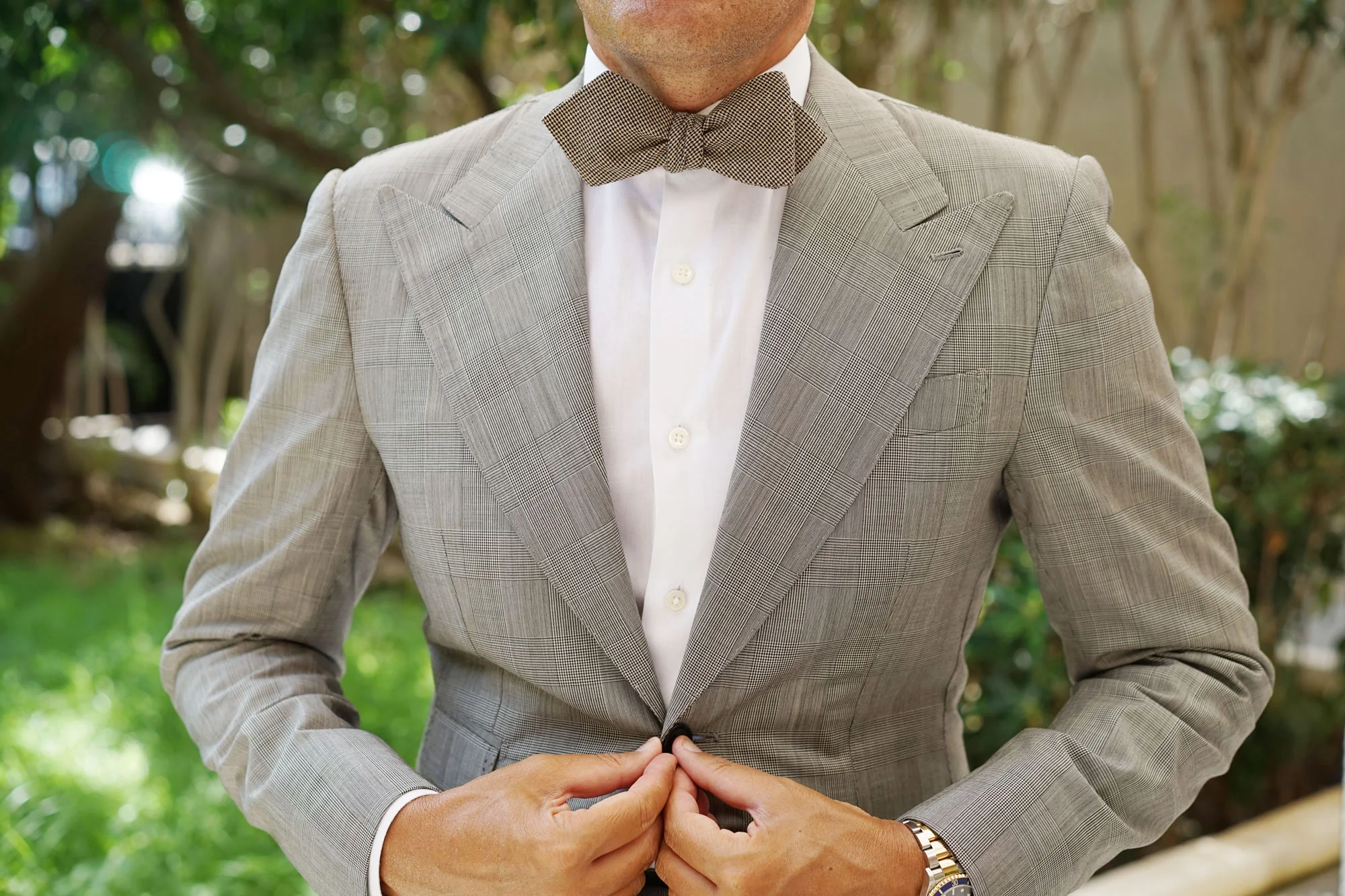 Khaki Black Houndstooth Blend Diamond Self Bow Tie - Image 4
