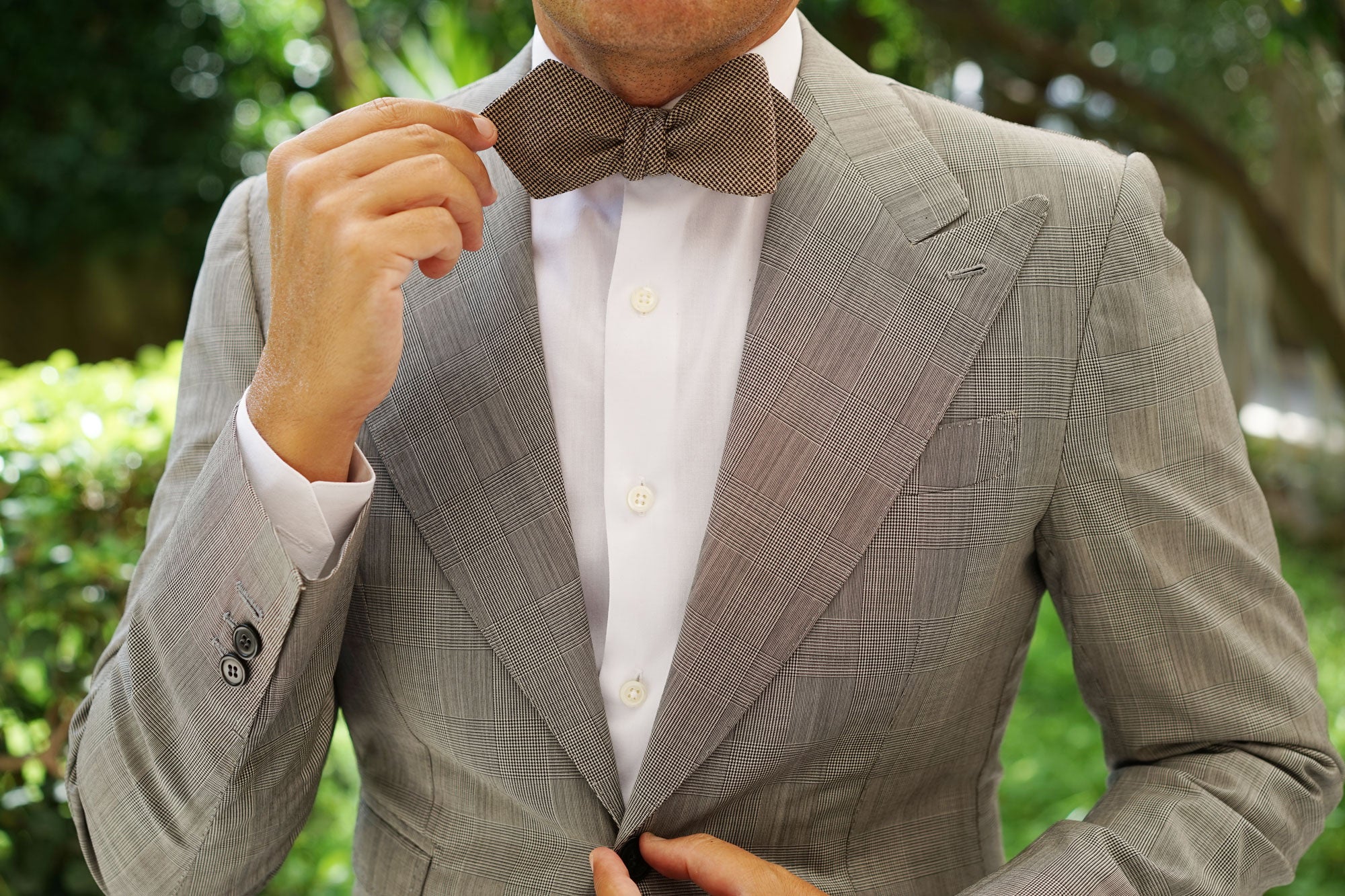 Khaki Black Houndstooth Blend Diamond Self Bow Tie - Image 7