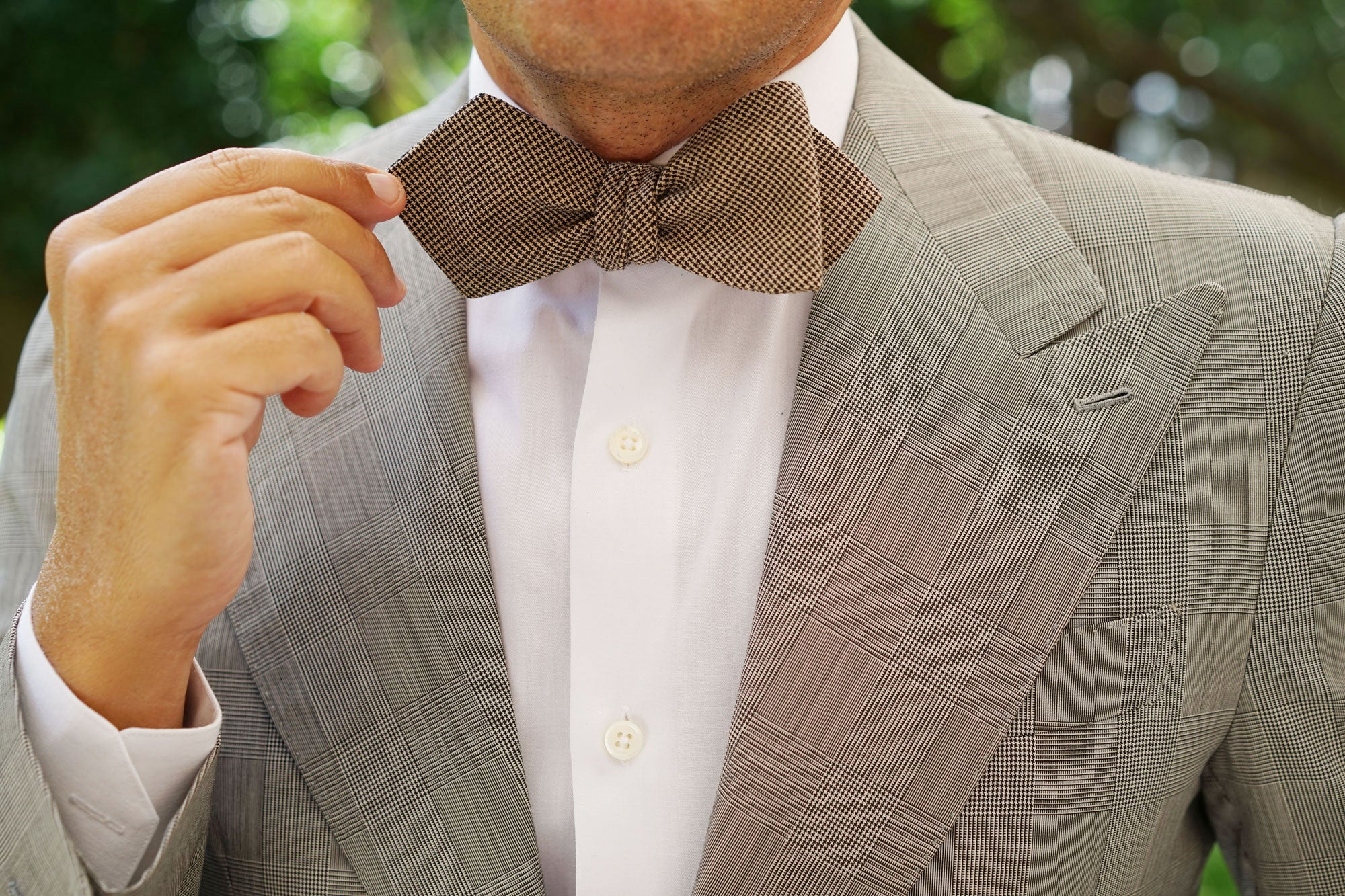Khaki Black Houndstooth Blend Diamond Self Bow Tie - Image 8