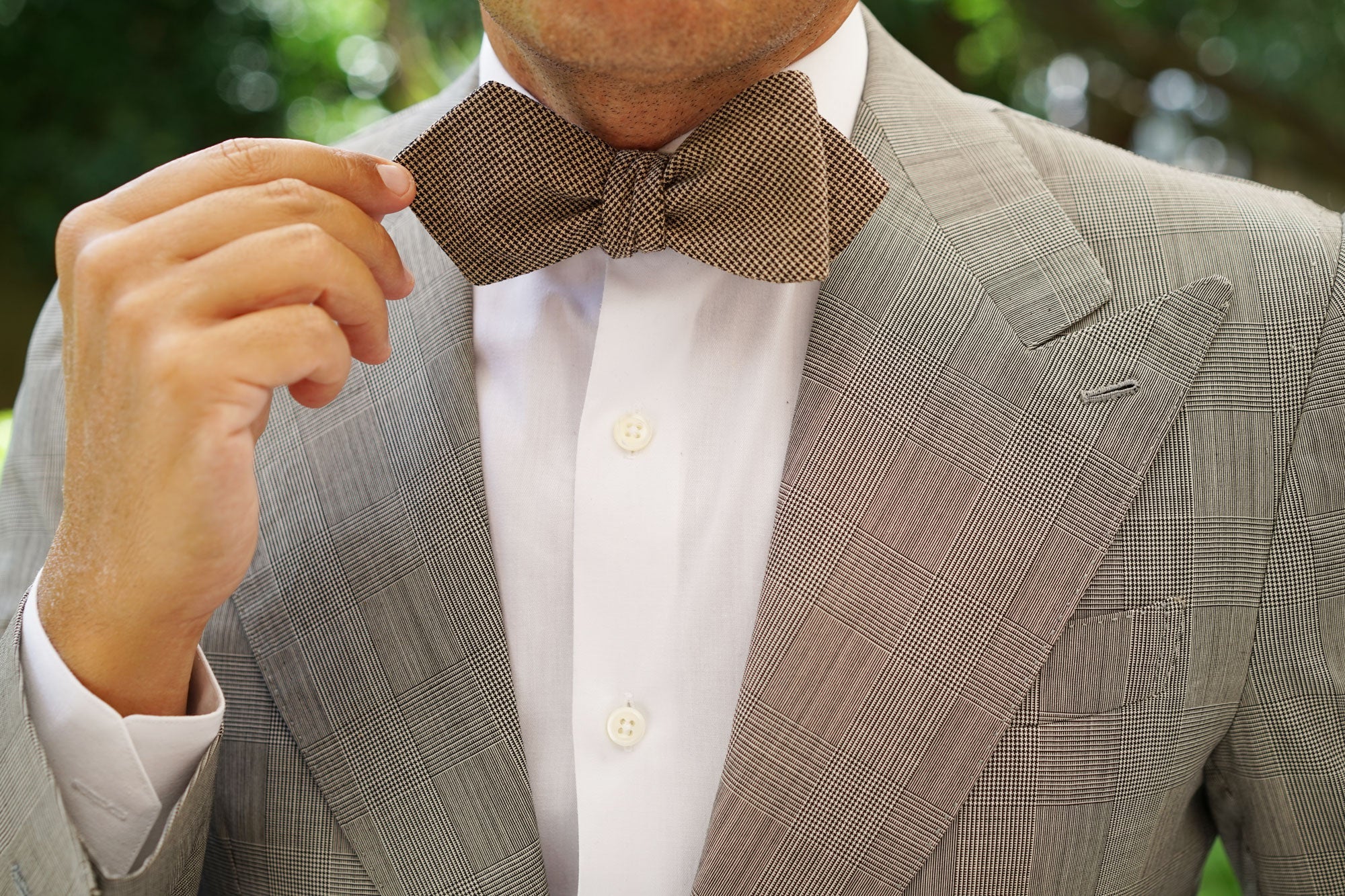 Khaki Black Houndstooth Blend Diamond Self Bow Tie - Image 9