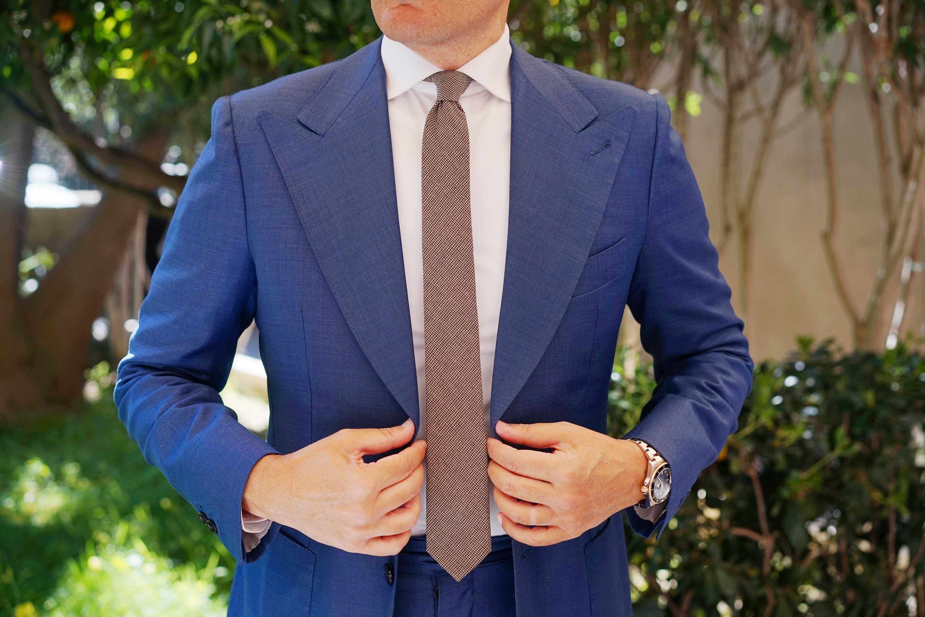 Khaki Black Houndstooth Blend Skinny Tie - Image 6