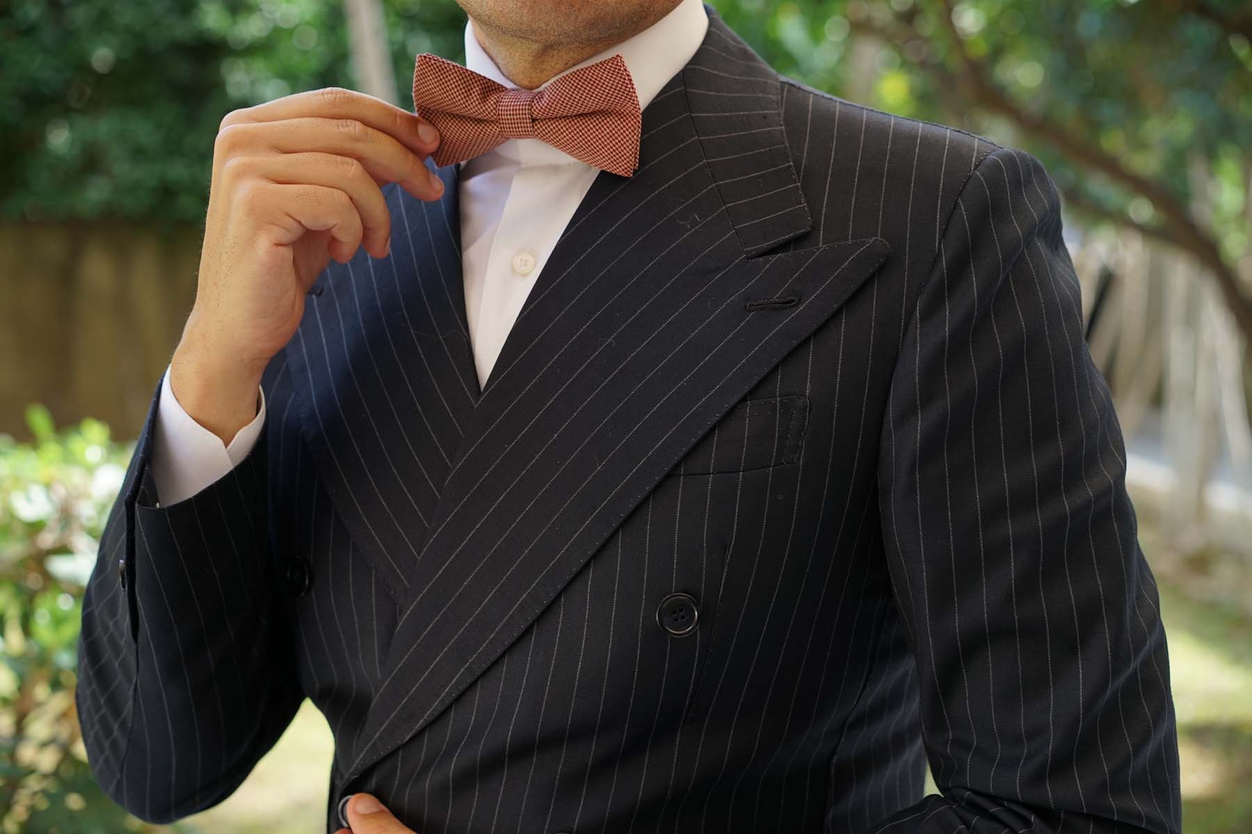 Khaki Red Houndstooth Blend Bow Tie - Image 3
