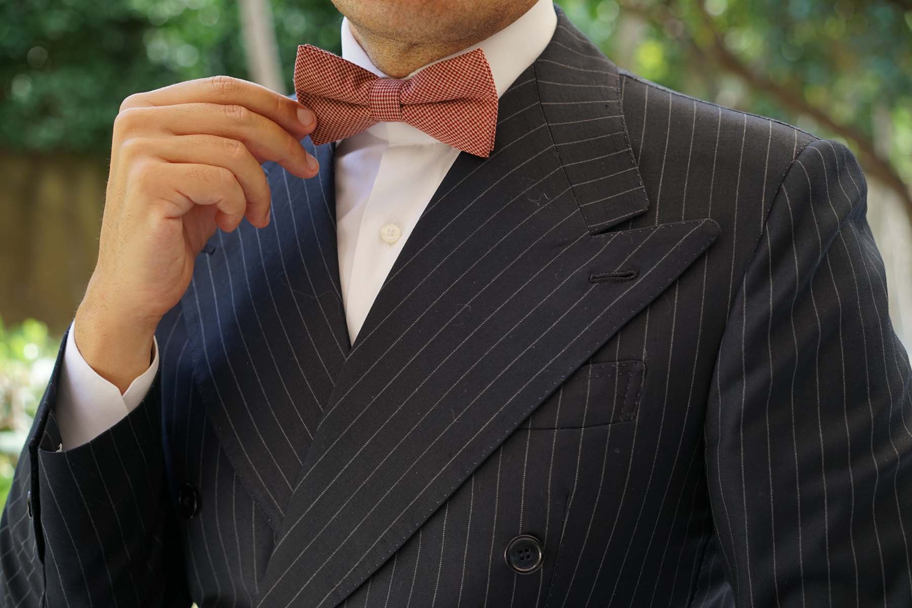 Khaki Red Houndstooth Blend Bow Tie - Image 5