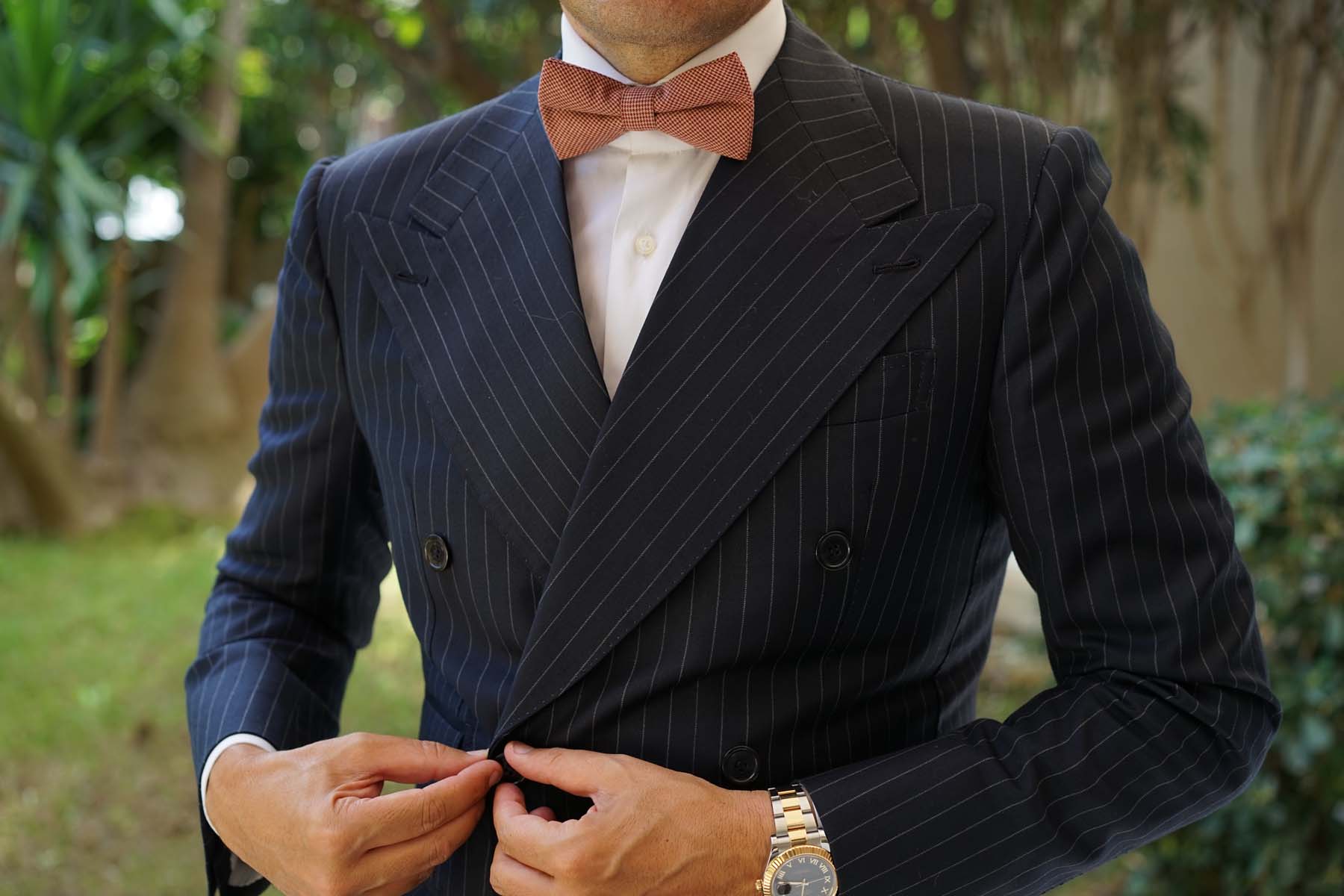 Khaki Red Houndstooth Blend Bow Tie - Image 6