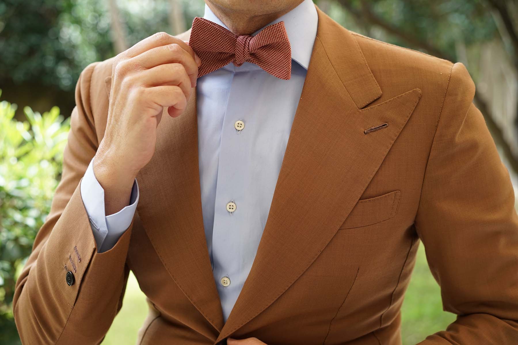 Khaki Red Houndstooth Blend Self Bow Tie - Image 6