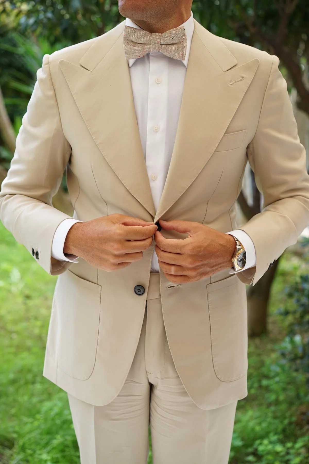 Khaki Sharkskin Bow Tie - Image 4