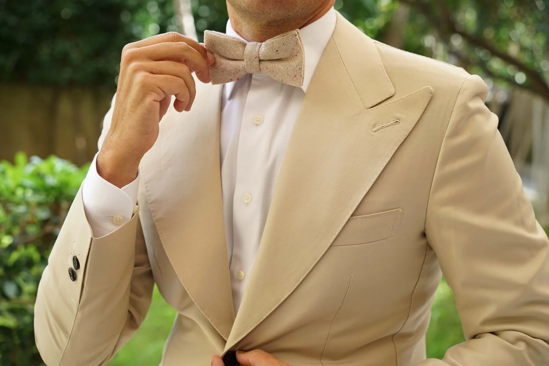 Khaki Sharkskin Bow Tie - Image 9