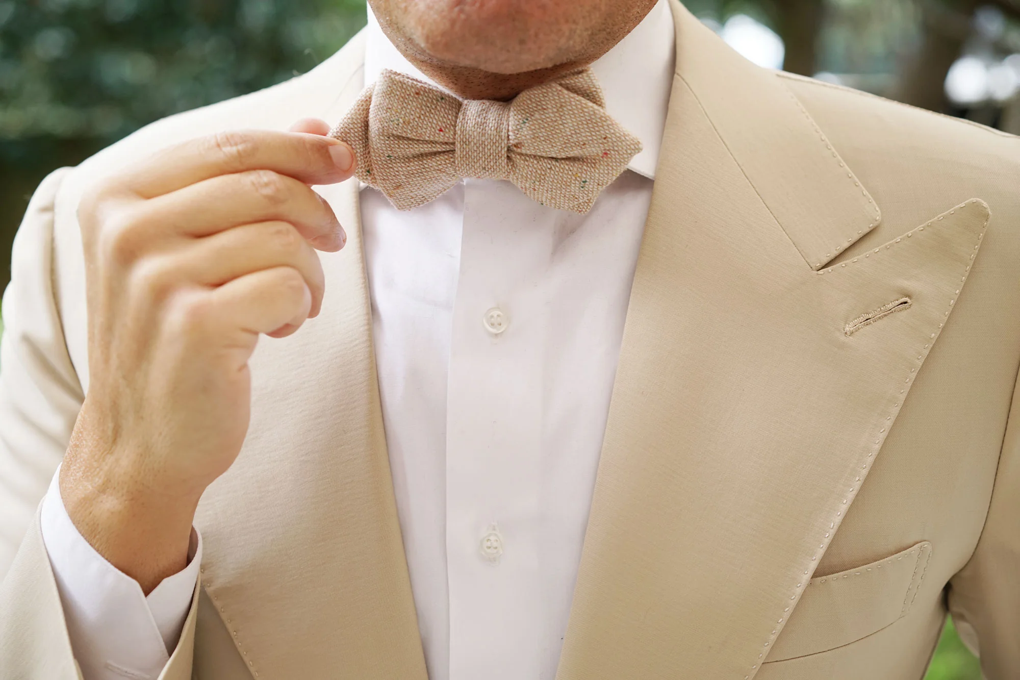 Khaki Sharkskin Diamond Bow Tie - Image 7