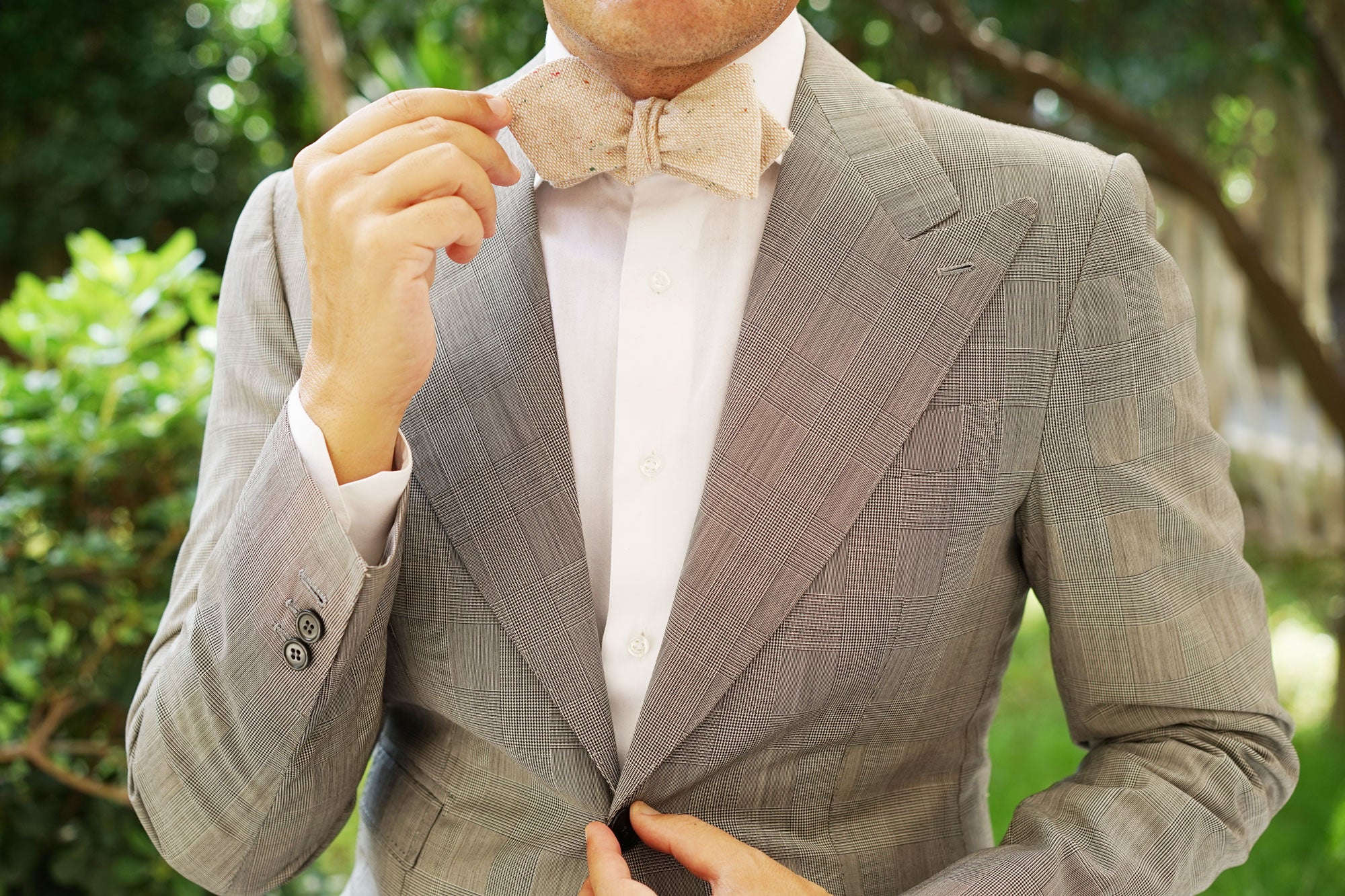 Khaki Sharkskin Diamond Self Bow Tie - Image 6