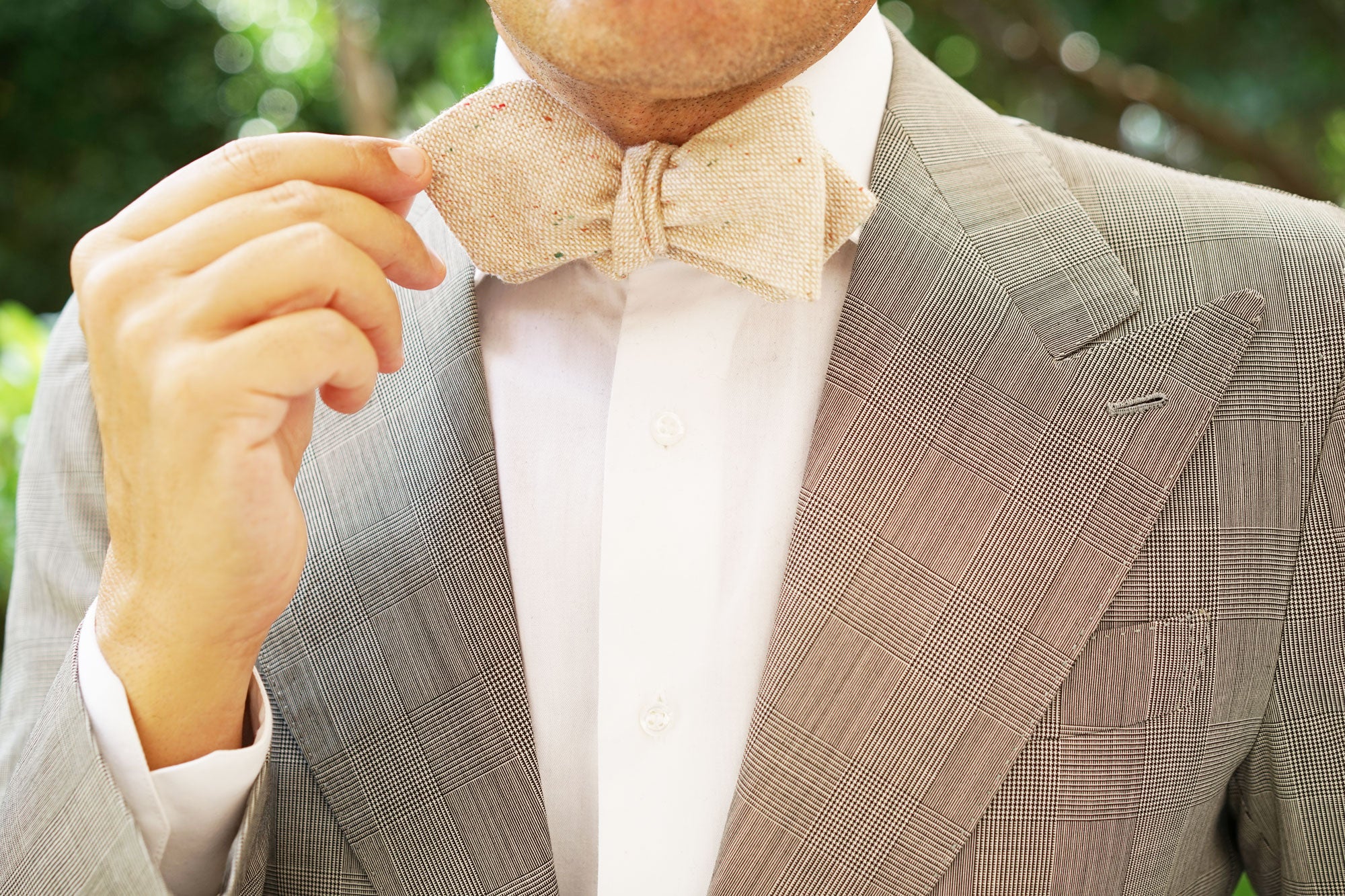 Khaki Sharkskin Diamond Self Bow Tie - Image 8