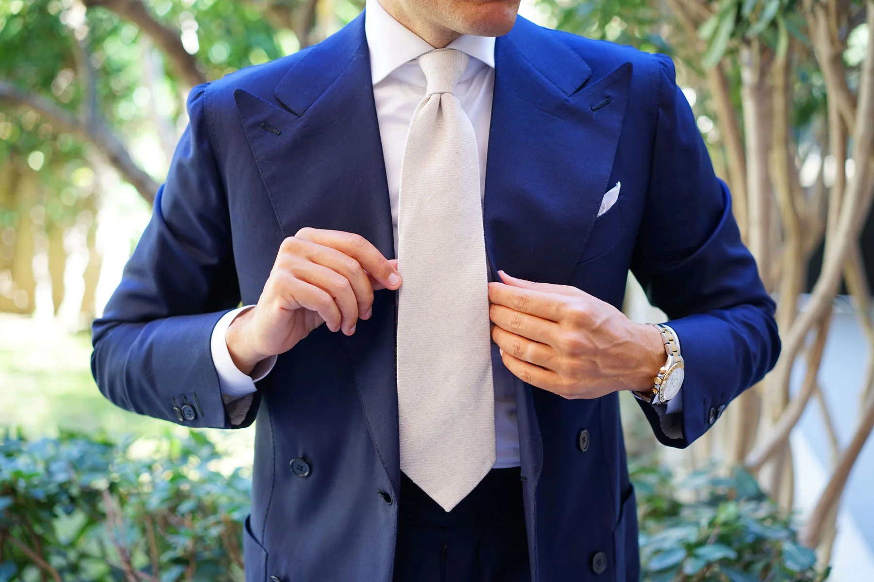 Khaki Twill Stripe Linen Necktie - Image 14