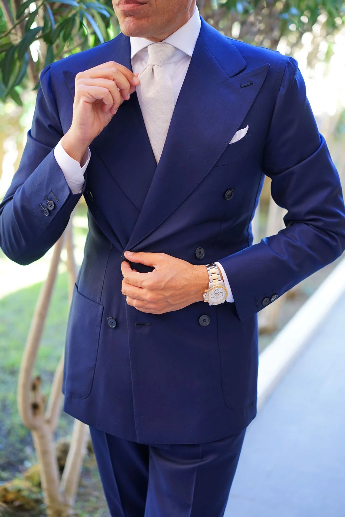 Khaki Twill Stripe Linen Necktie - Image 6