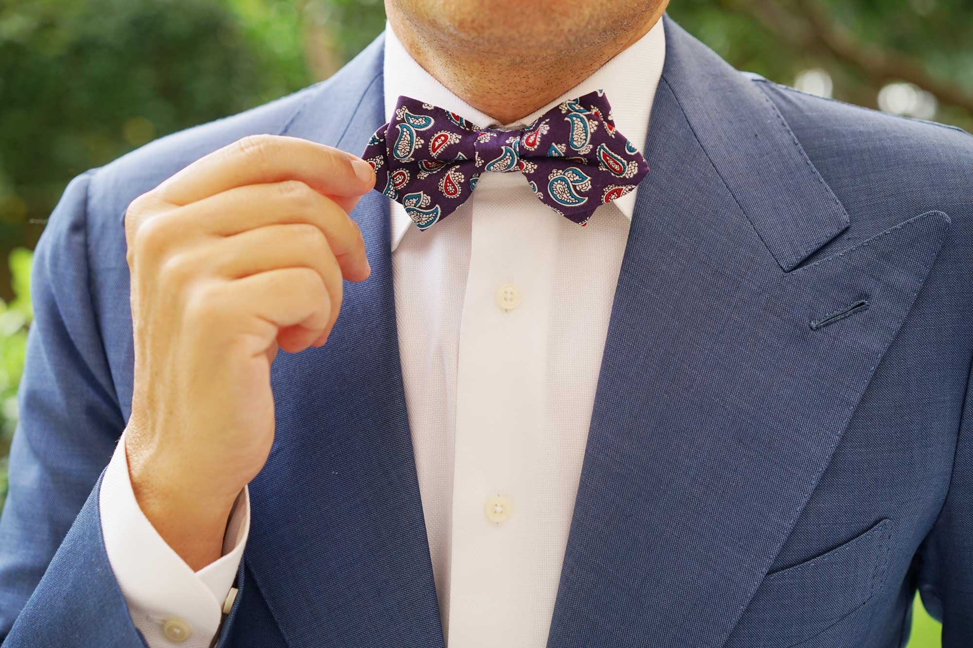 Lago di Bolsena Purple Paisley Diamond Bow Tie - Image 9
