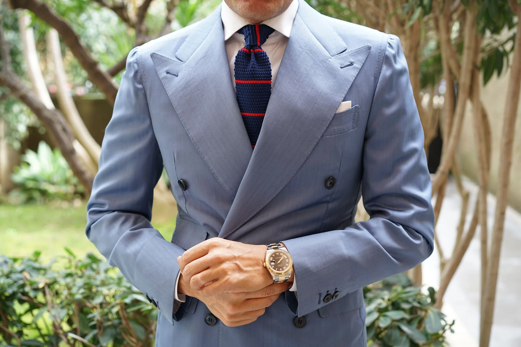 Landa Navy Blue with Red Stripes Knitted Tie - Image 11