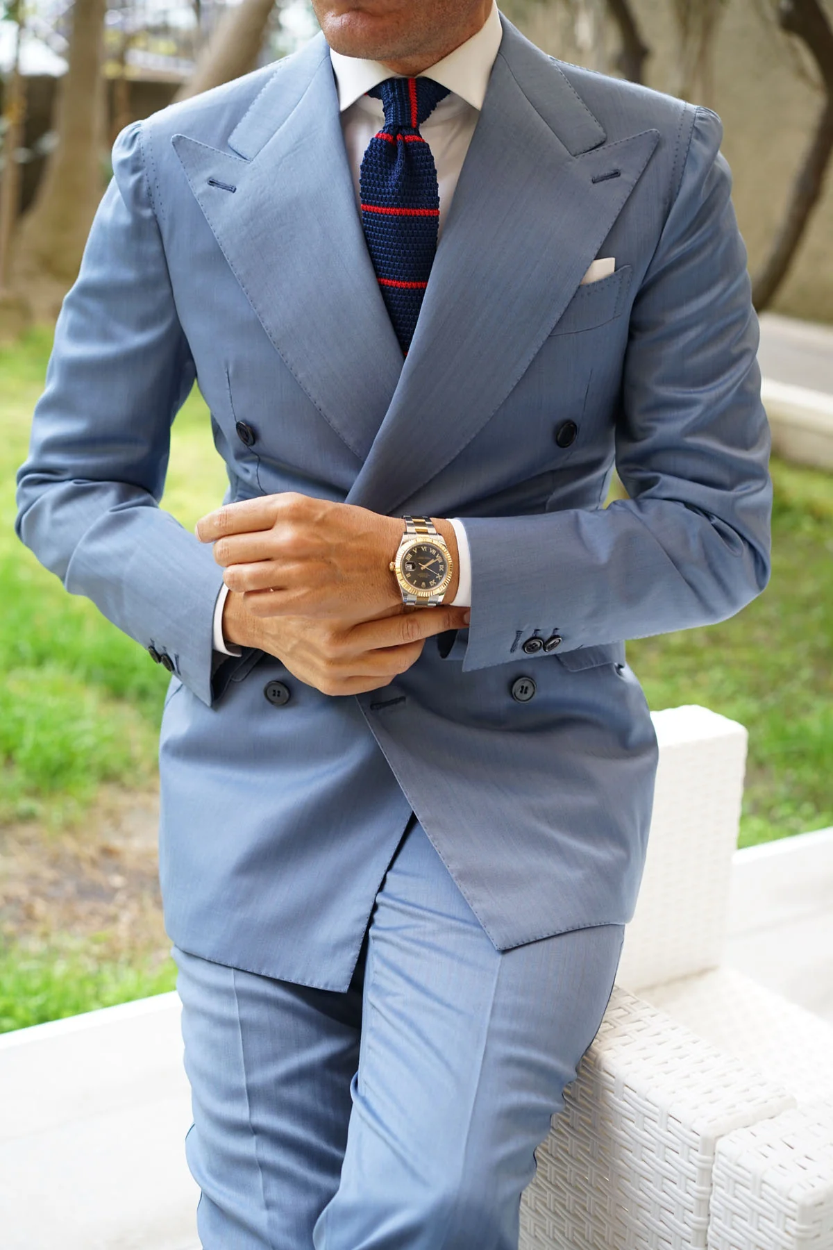 Landa Navy Blue with Red Stripes Knitted Tie - Image 4