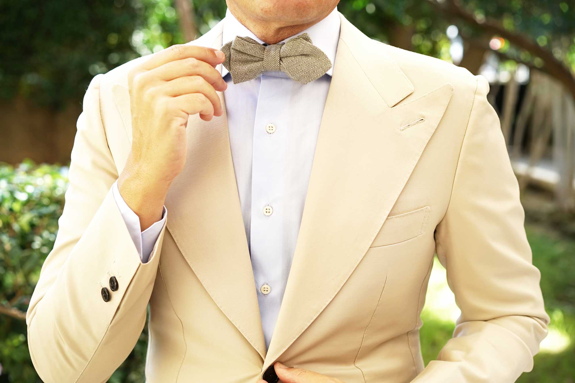 Laurel Green Herringbone Linen Diamond Bow Tie - Image 6
