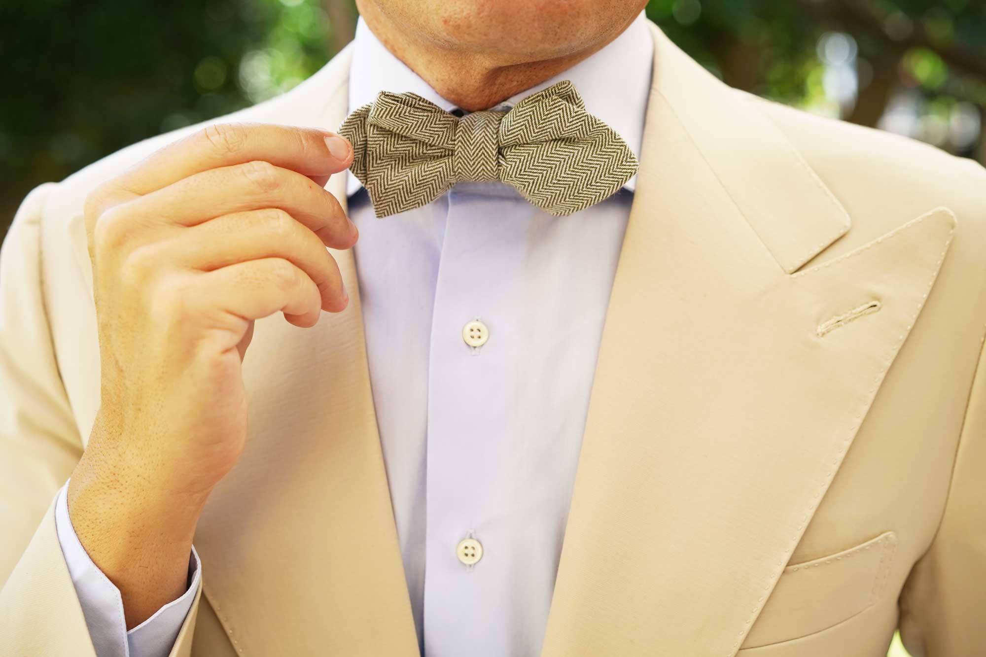 Laurel Green Herringbone Linen Diamond Bow Tie - Image 8