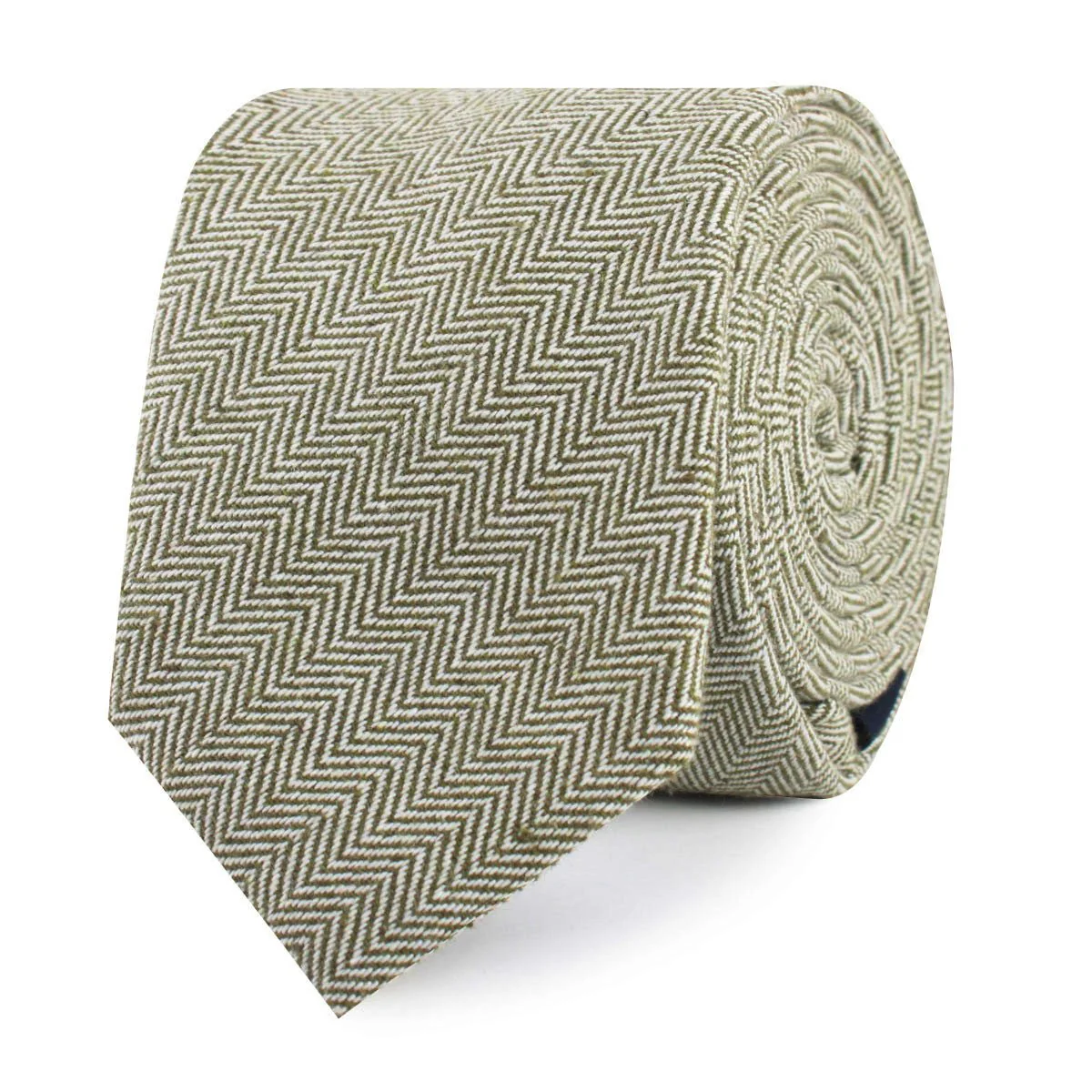 Laurel Green Herringbone Linen Skinny Tie - Image 2