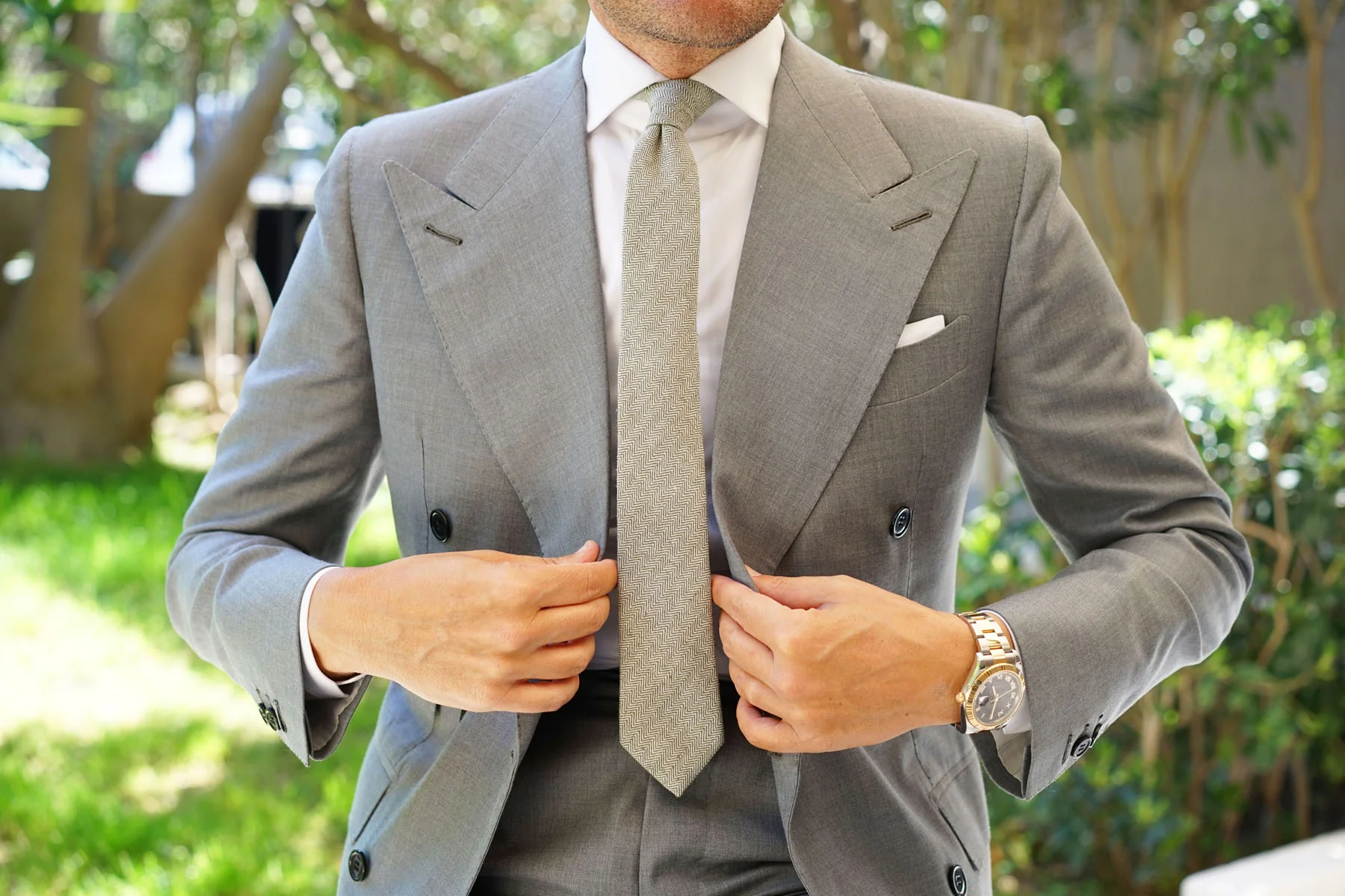 Laurel Green Herringbone Linen Skinny Tie - Image 4