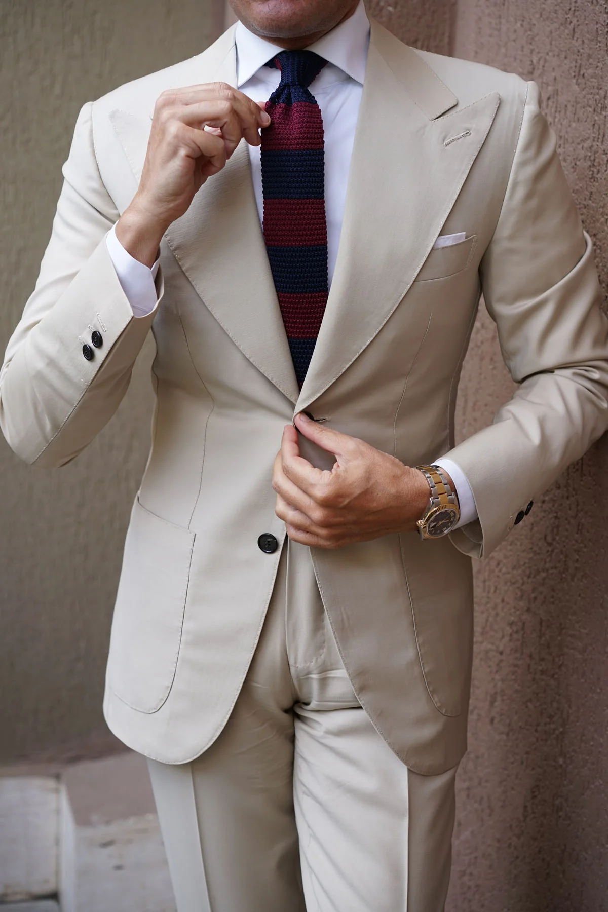 Lemmon Navy Blue & Maroon Striped Knitted Tie - Image 8