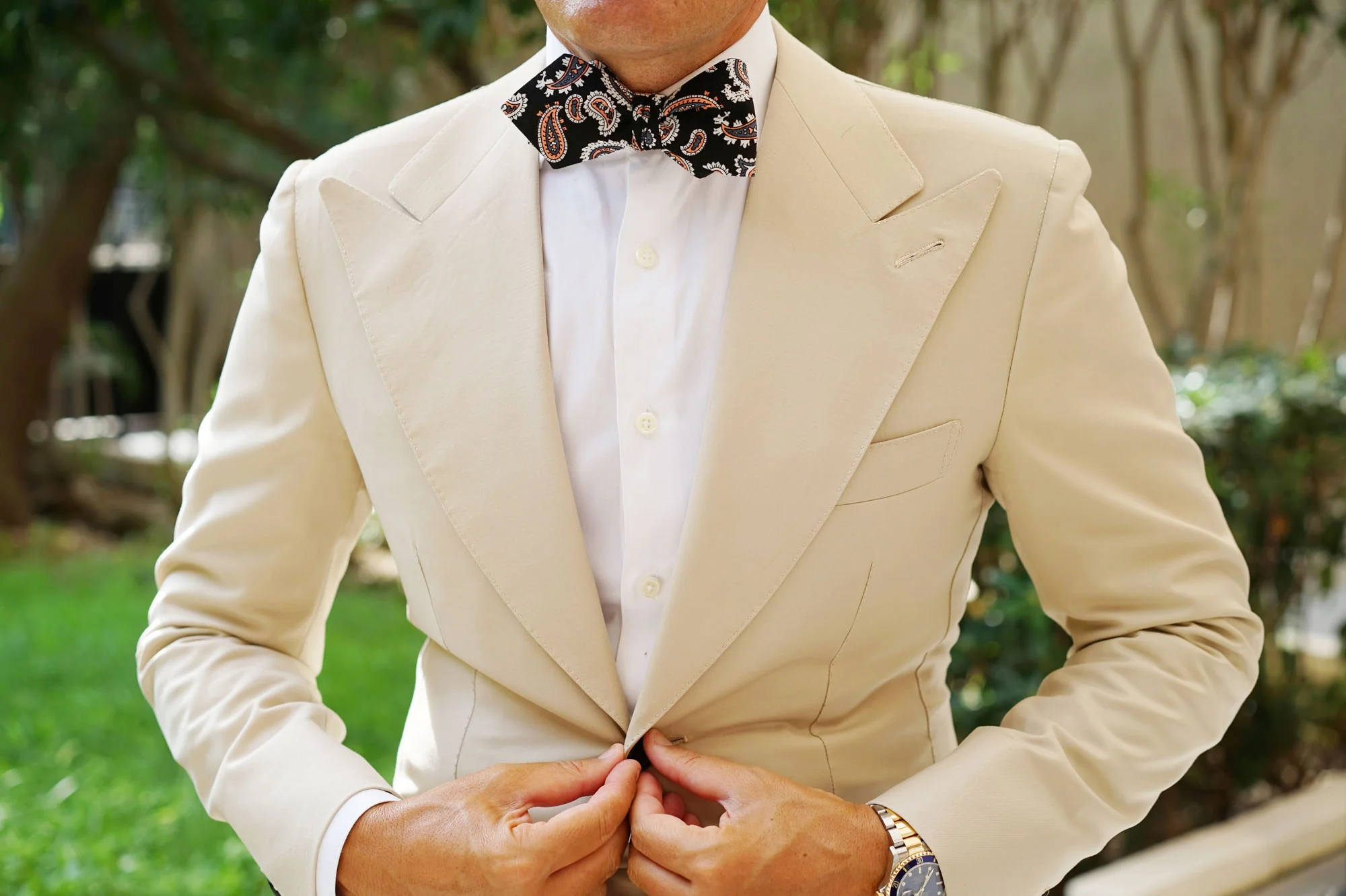 Levanzo Coral Paisley Diamond Self Bow Tie - Image 4