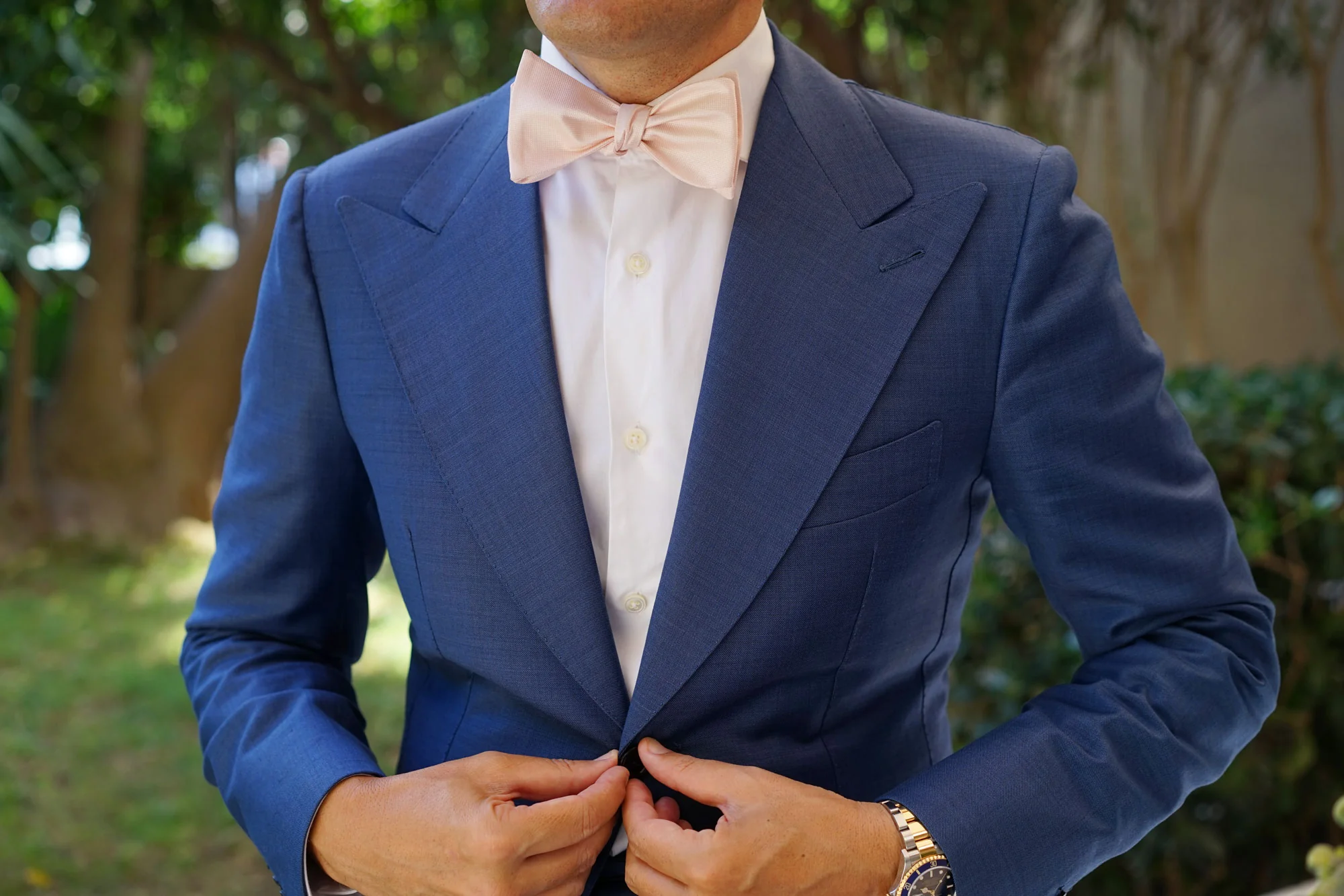 Liege Blush Pink Diamond Self Bow Tie - Image 4