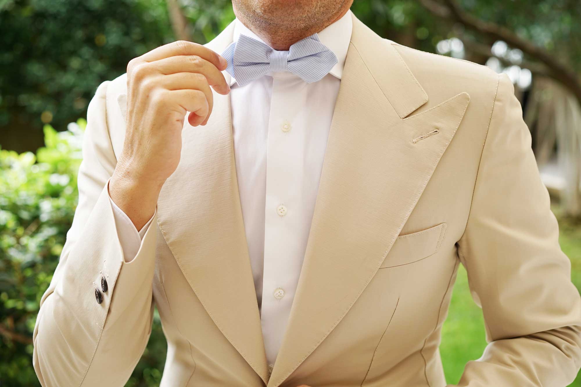 Light Blue and White Pinstripes Cotton Diamond Bow Tie - Image 5