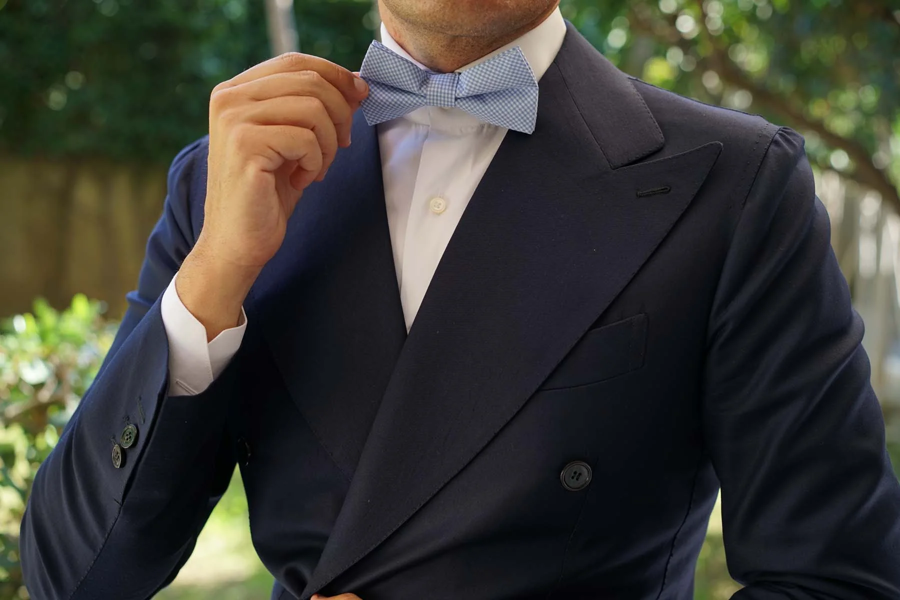 Light Blue Gingham Cotton Bow Tie - Image 3