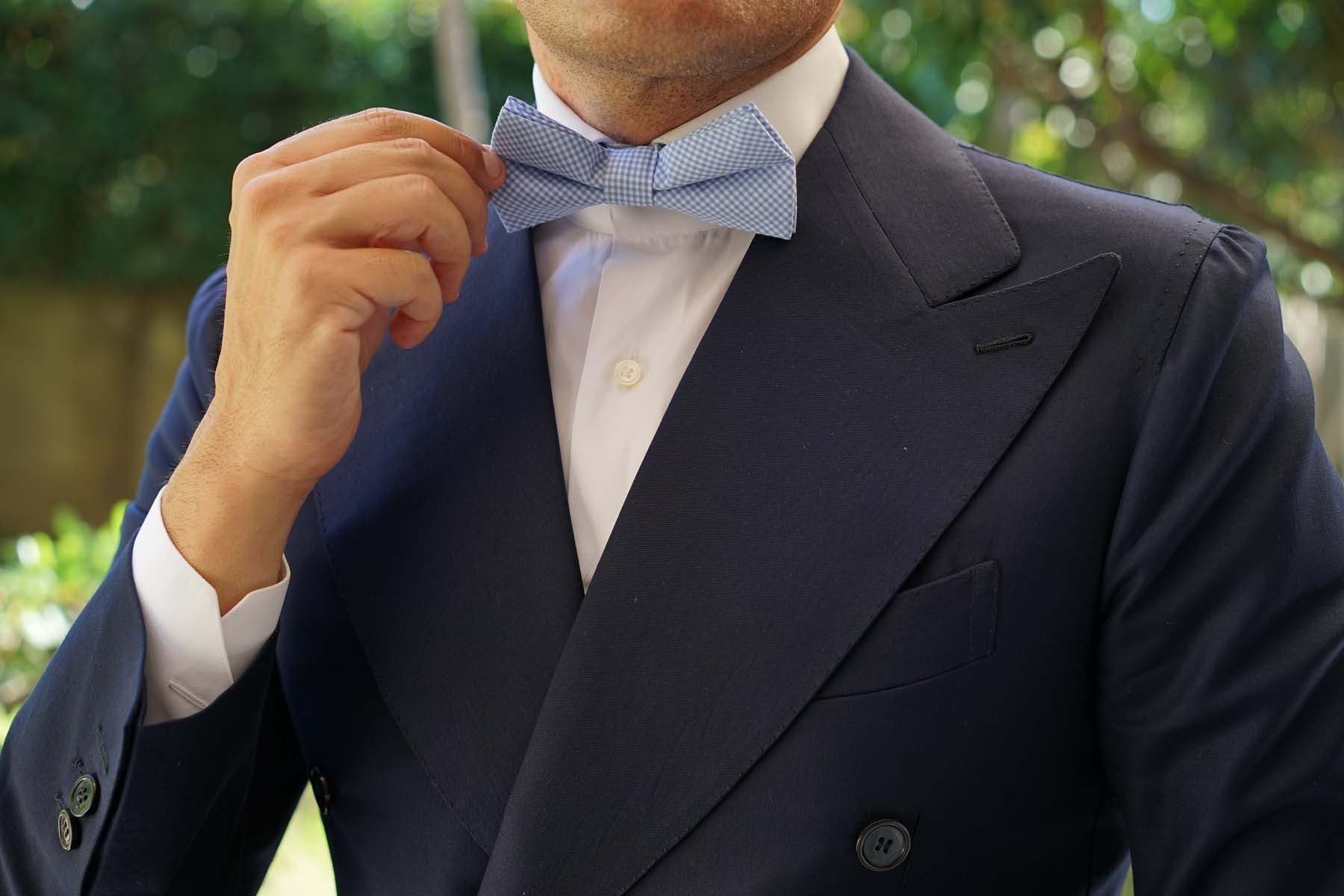 Light Blue Gingham Cotton Bow Tie - Image 5