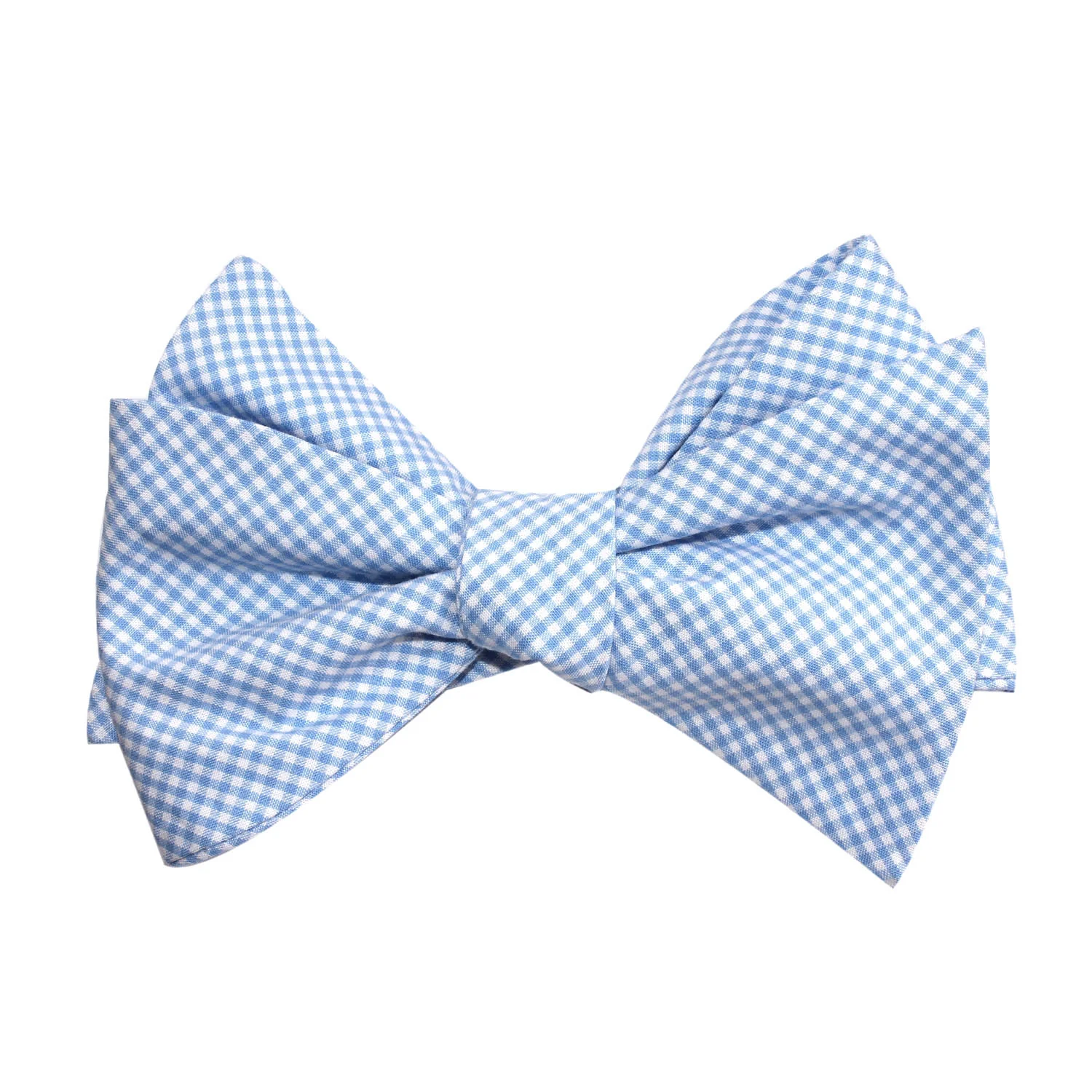 Light Blue Gingham Cotton Self Tie Bow Tie - Image 2
