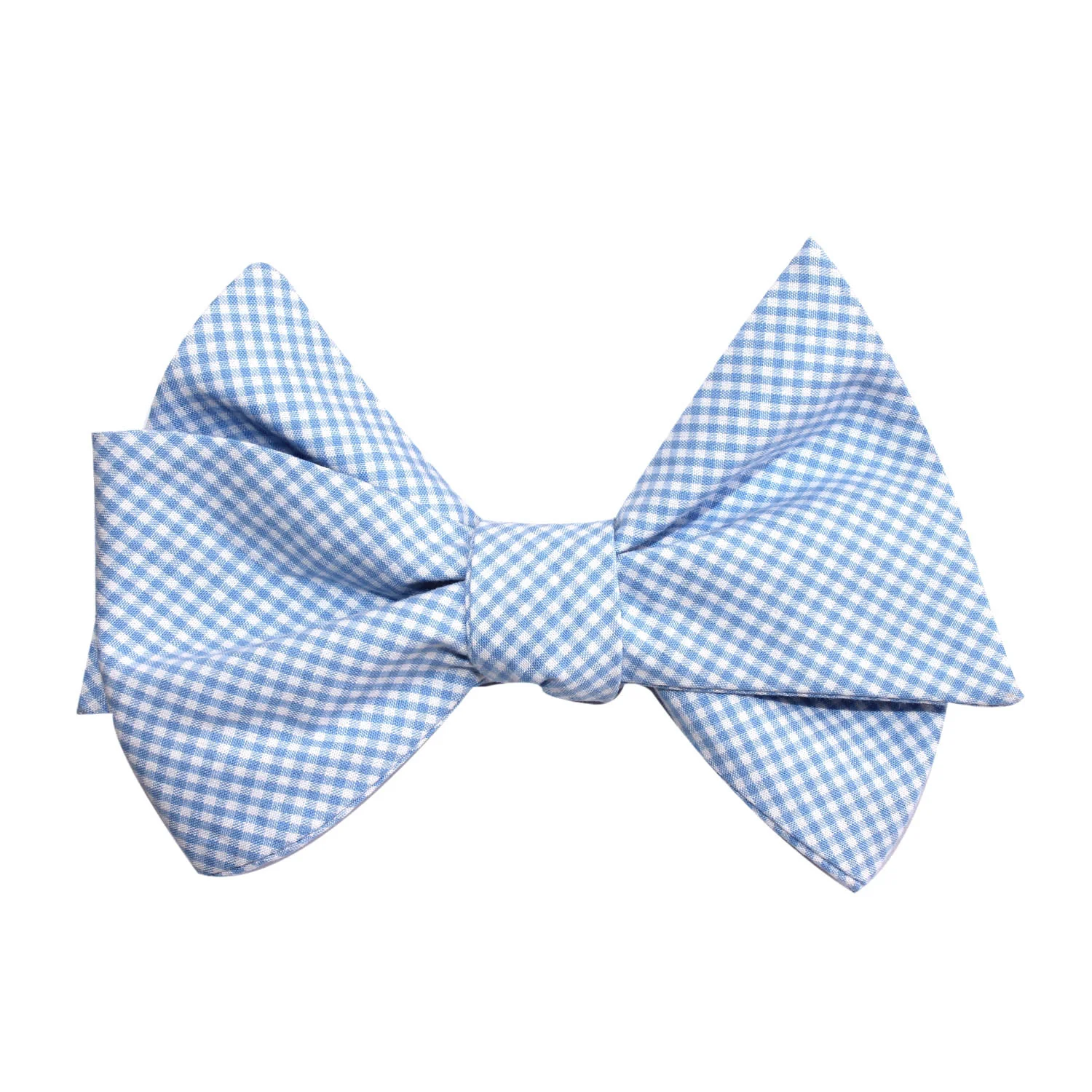 Light Blue Gingham Cotton Self Tie Bow Tie - Image 3