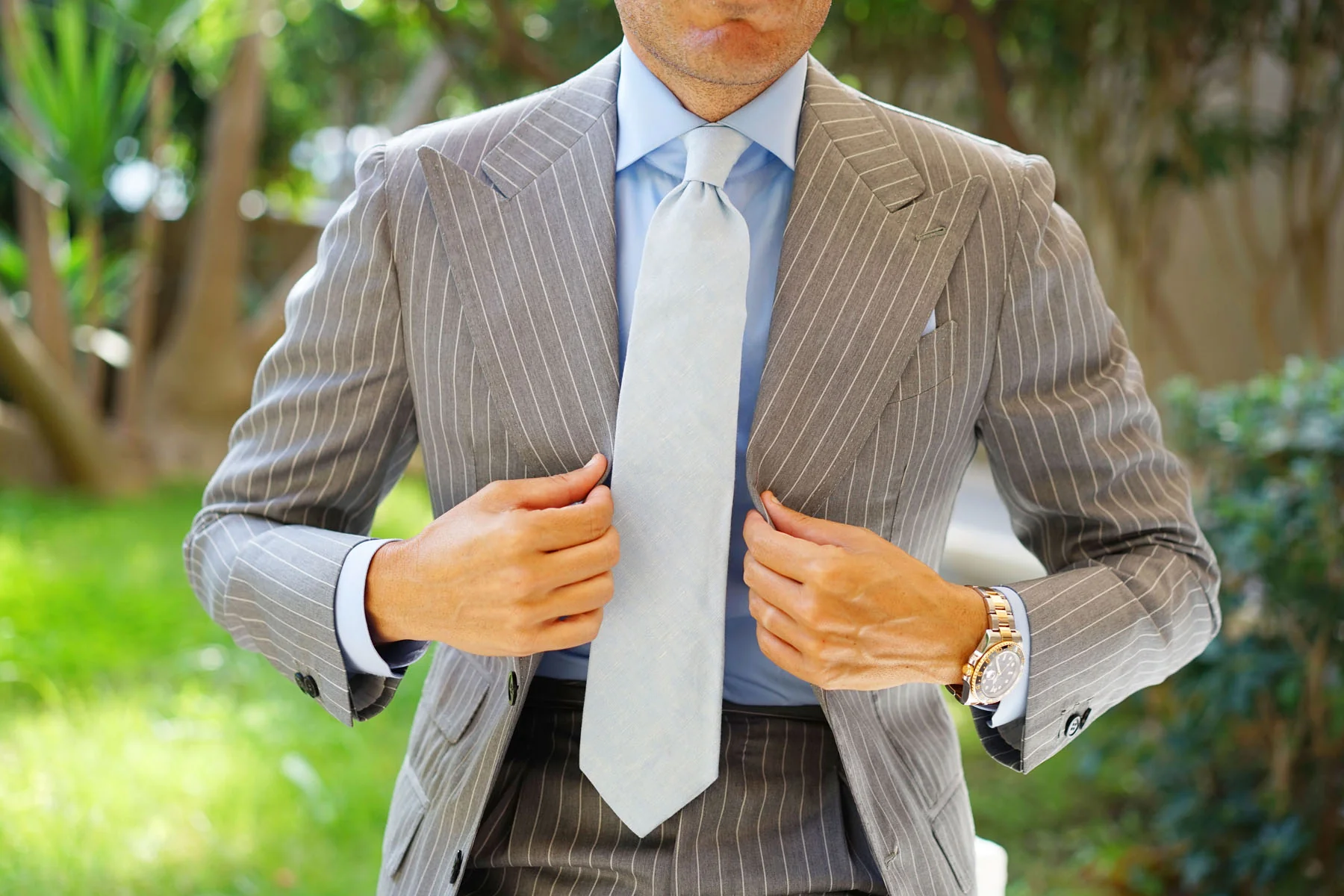 Light Blue Linen Chambray Necktie - Image 6