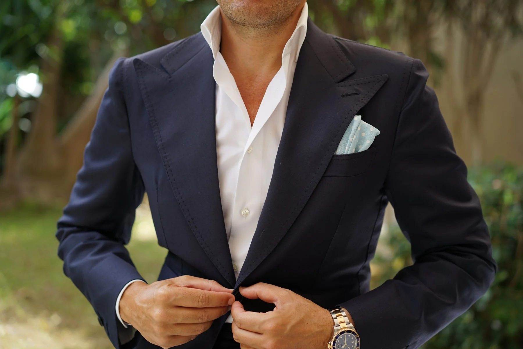 Light Blue Linen Polka Dot Pocket Square - Image 8