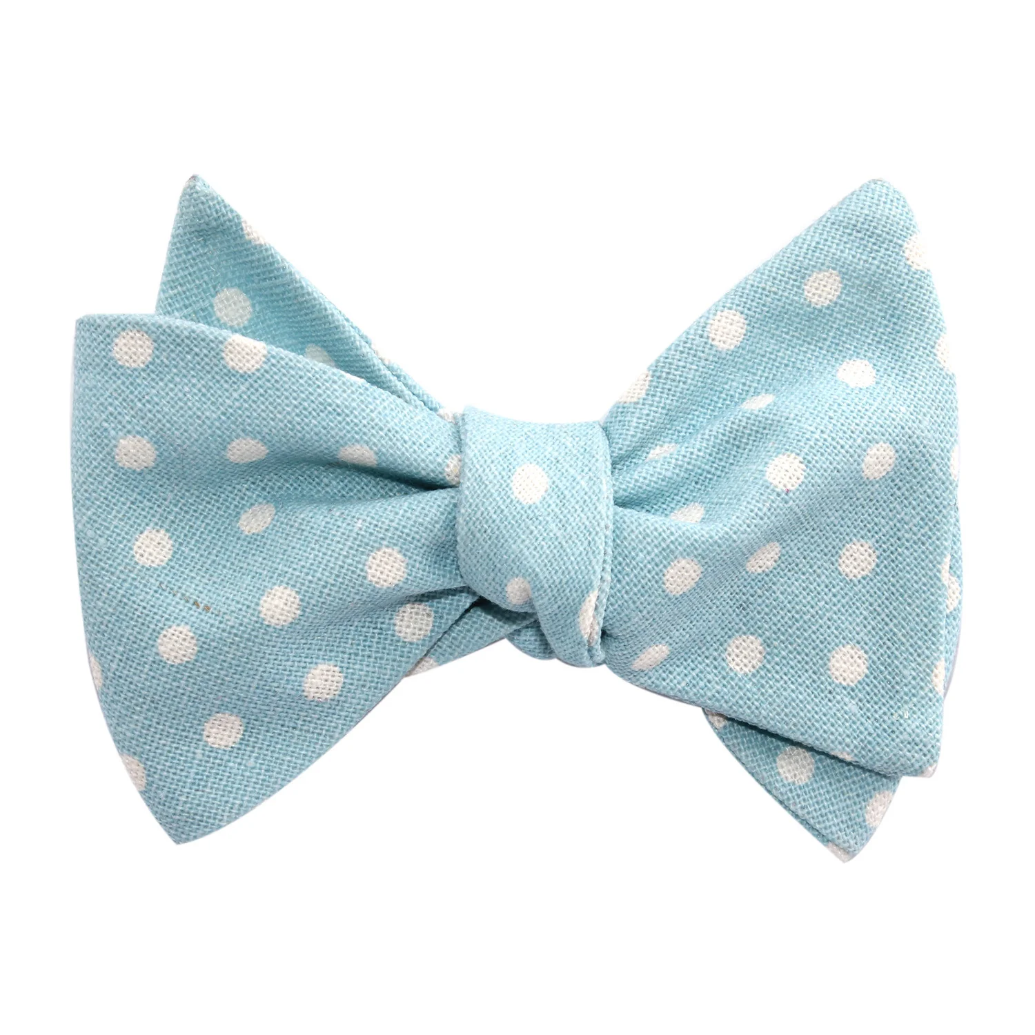 Light Blue Linen Polka Dot Self Tie Bow Tie - Image 3