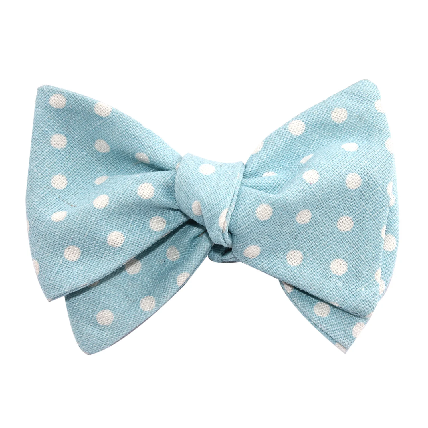 Light Blue Linen Polka Dot Self Tie Bow Tie - Image 4