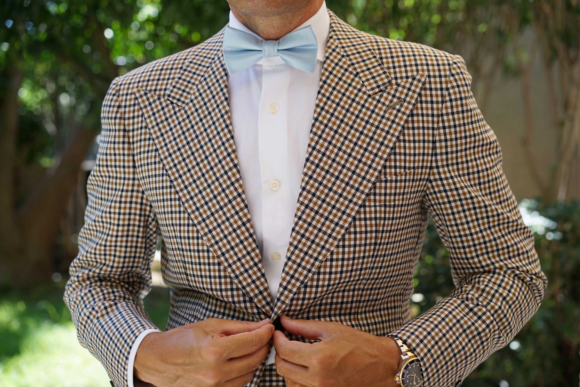 Light Blue Mist Basket Weave Bow Tie - Image 3