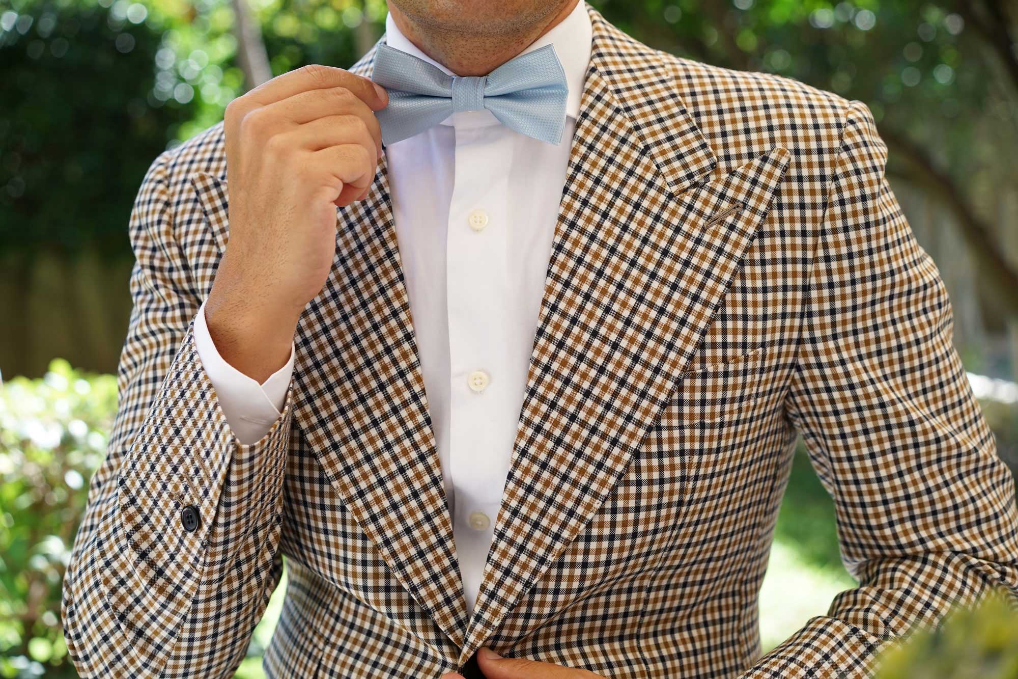 Light Blue Mist Basket Weave Bow Tie - Image 5