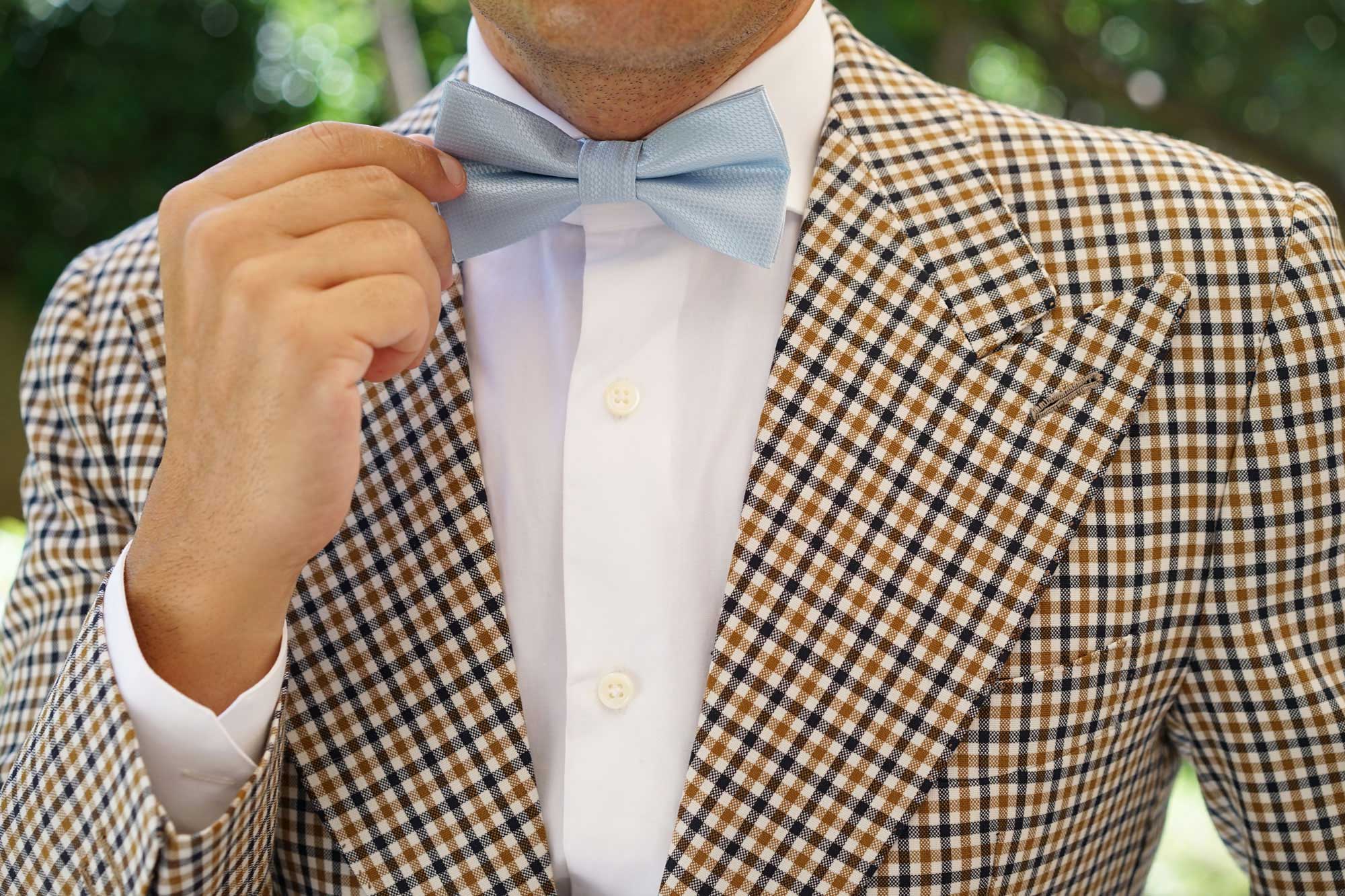 Light Blue Mist Basket Weave Bow Tie - Image 6