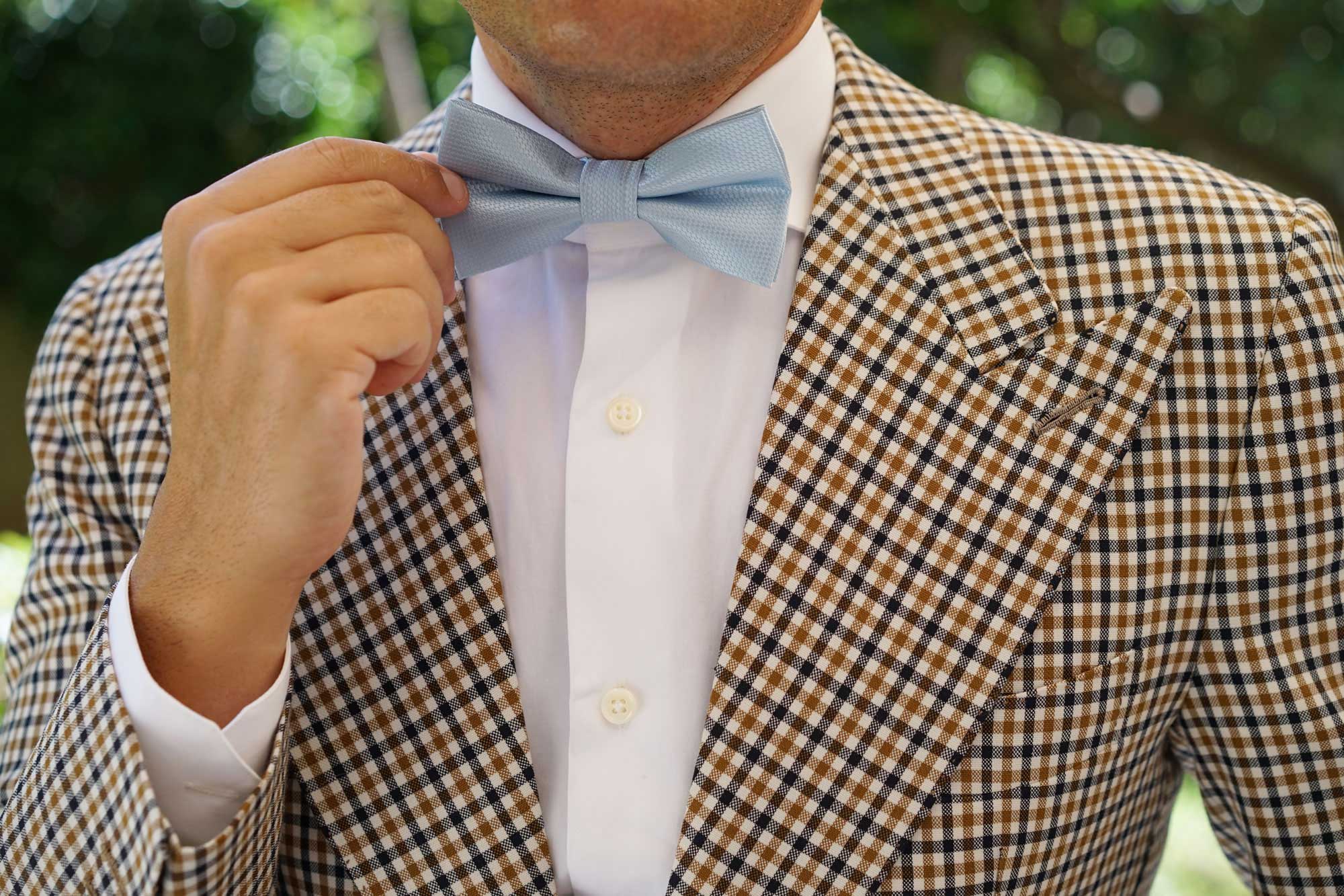 Light Blue Mist Basket Weave Bow Tie - Image 7