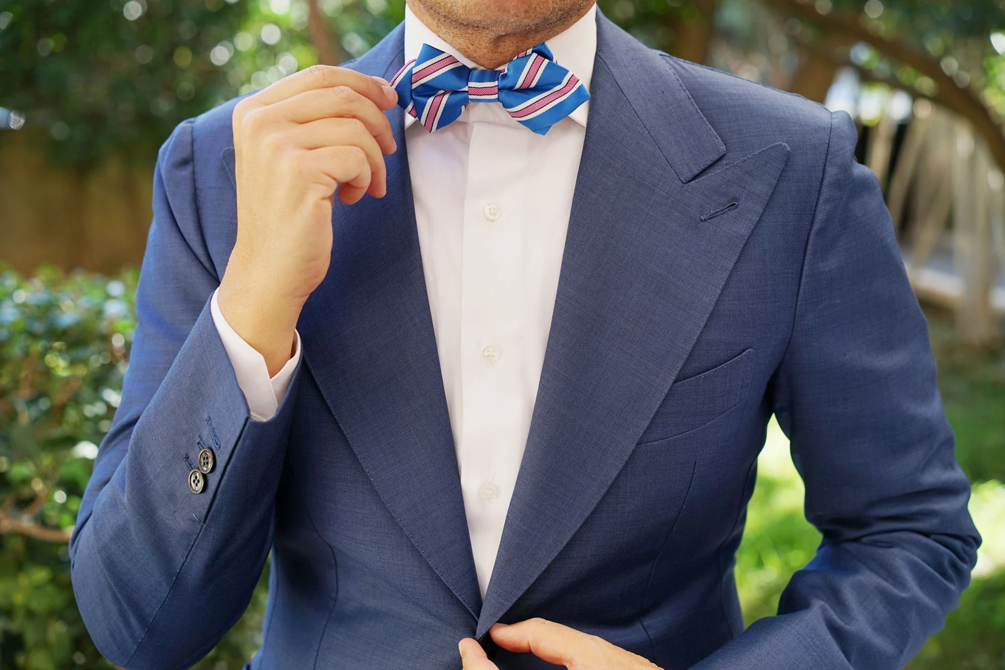 Light Blue with Pink Stripes Diamond Bow Tie - Image 6