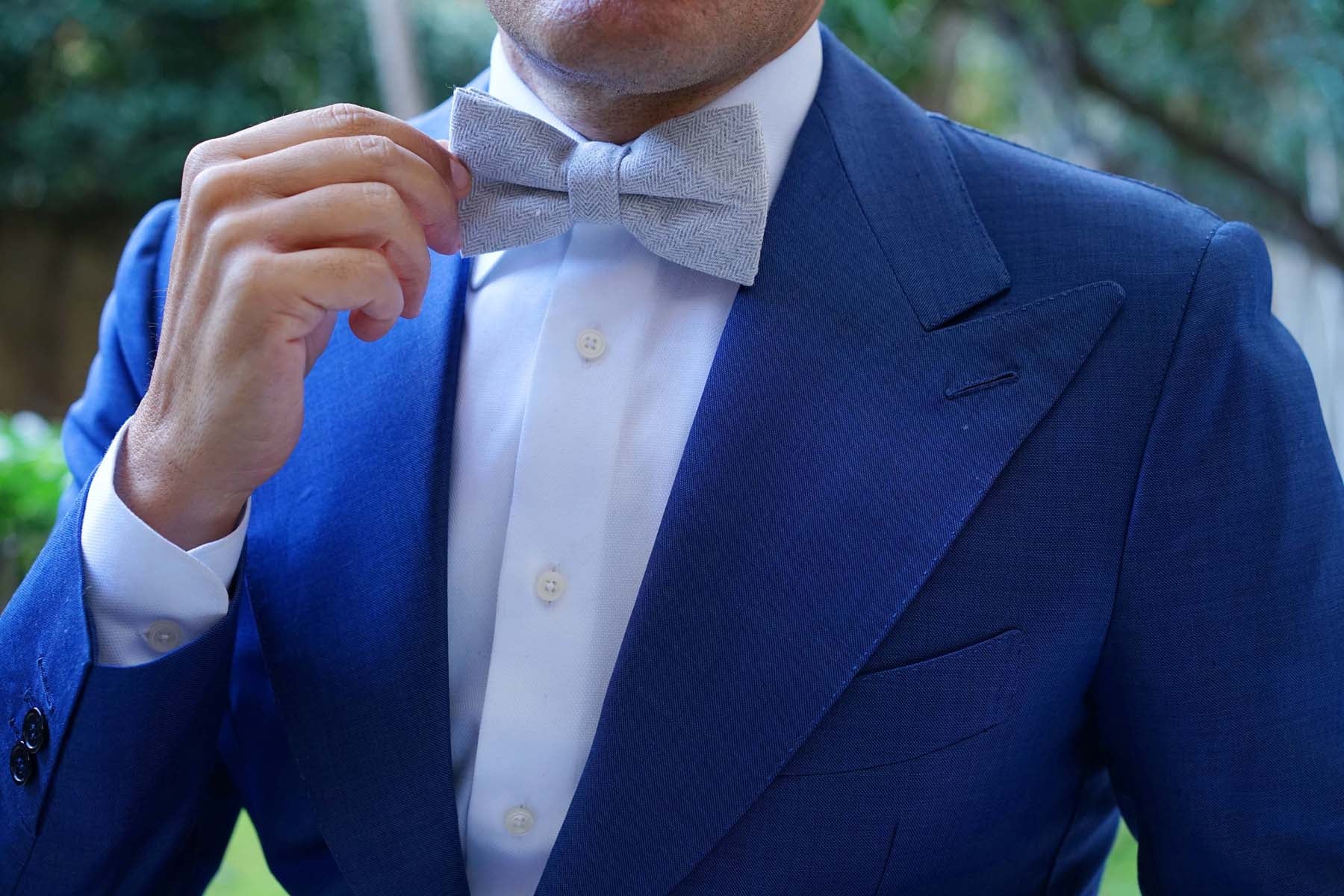 Light Grey Herringbone Linen Bow Tie - Image 7