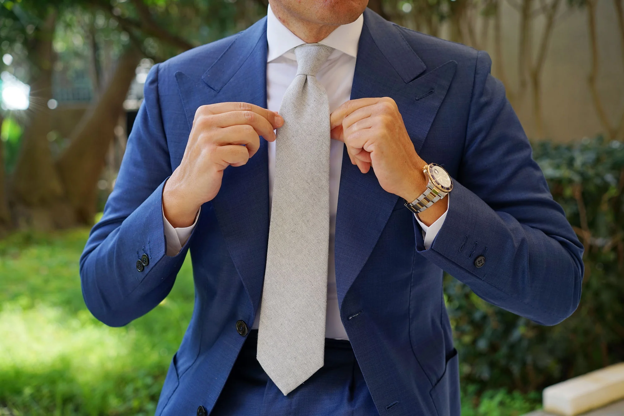 Light Grey Herringbone Linen Necktie - Image 6